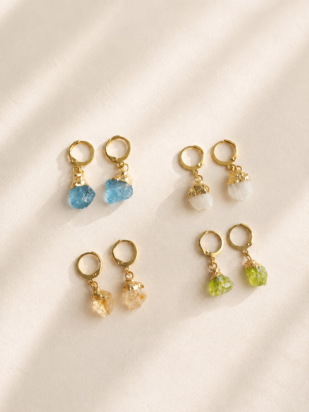 Aquamarine Earrings 18K Gold Plated Raw Crystal Hoop Earrings Citrine Moonstone Peridot Gemstone Jewelry Gift for Her