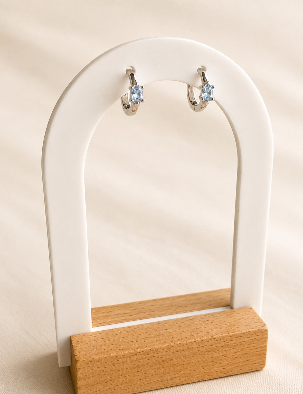 Huggie Earrings With Aquamarine 18K Gold Plated Blue Gemstone Hoops
