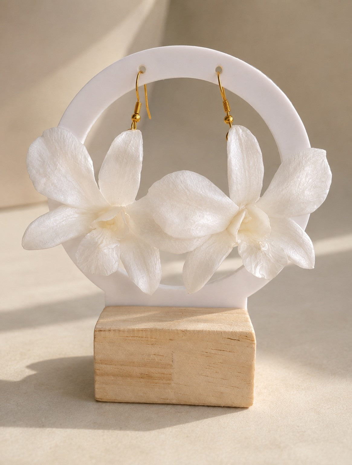 Real Orchid Earrings 14K Gold Plated Preserved Flower Statement Gift for Her