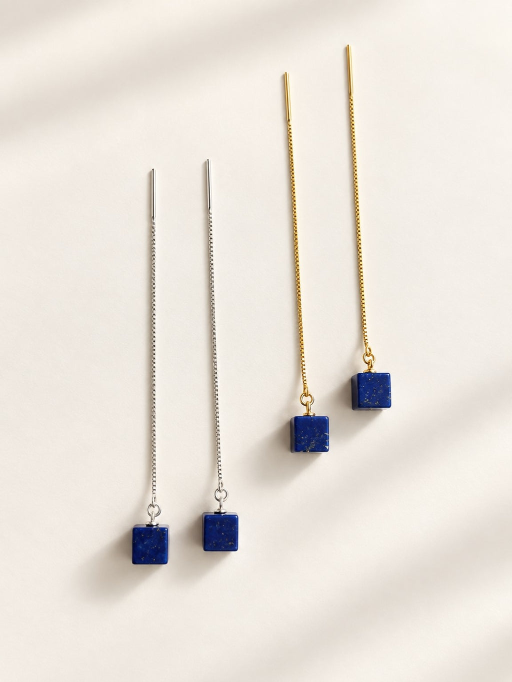 Lapis lazuli earrings 925 sterling silver 14K gold plated threader style