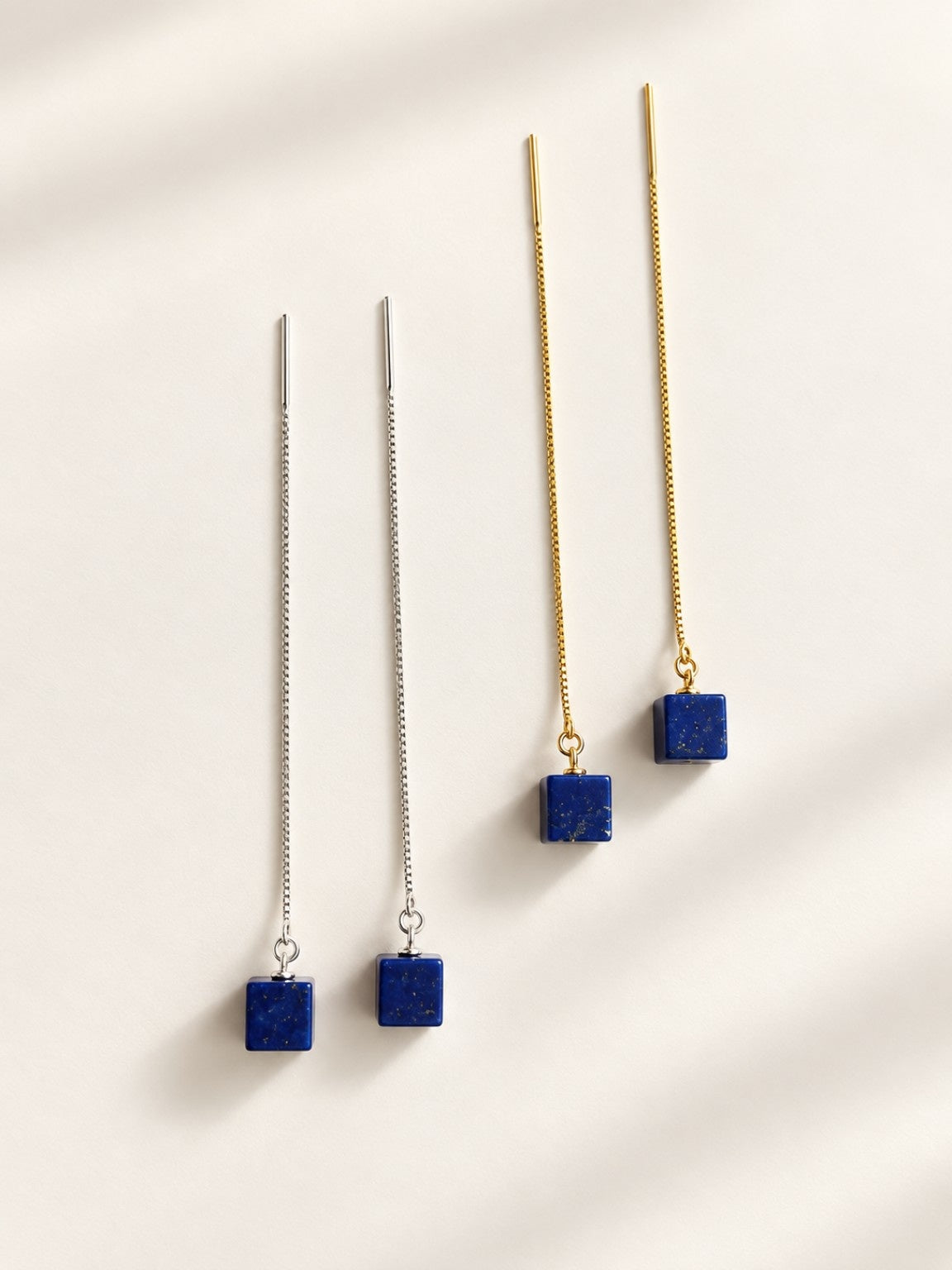 Lapis lazuli earrings 925 sterling silver 14K gold plated threader style