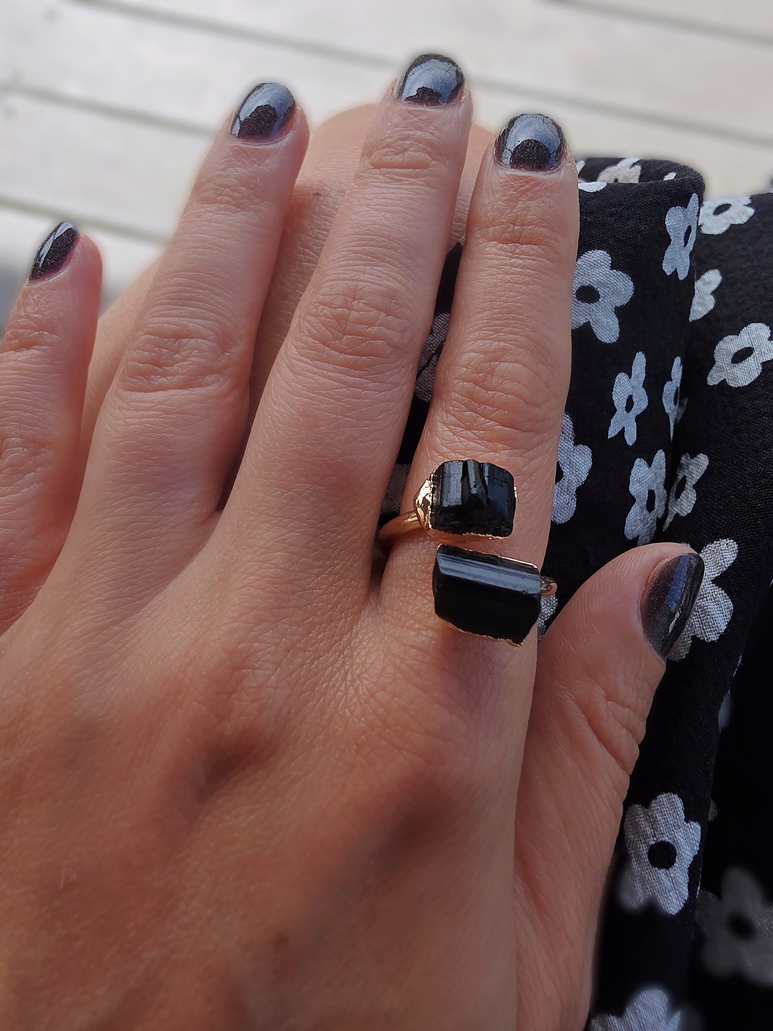 Adjustable black tourmaline crystal ring for everyday wear and gifting.