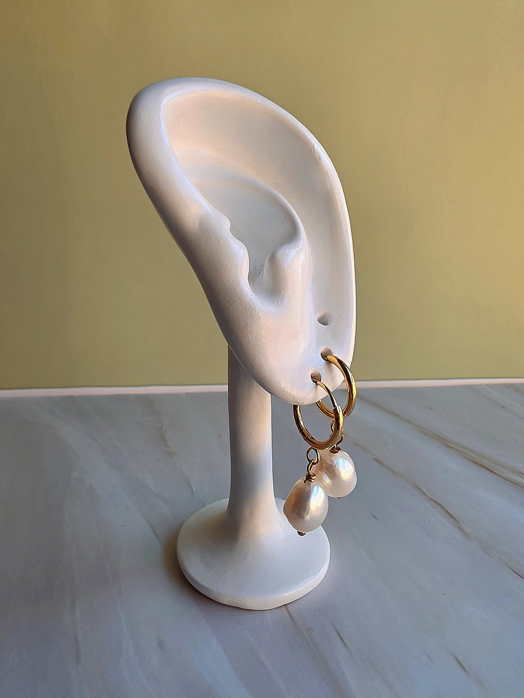 14K gold-plated pearl hoop earrings for bridal and wedding jewelry.