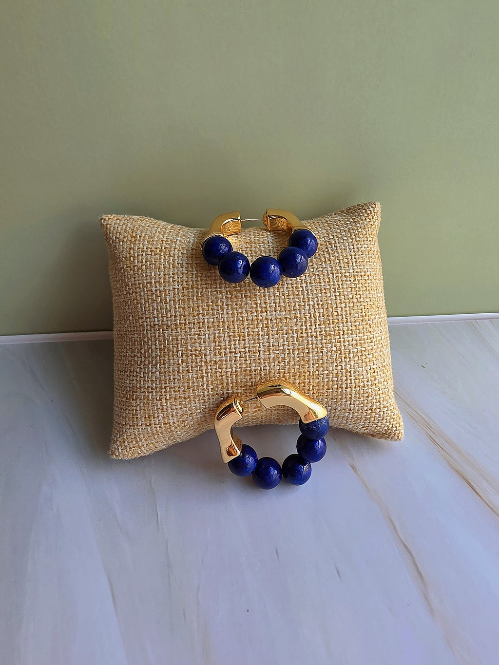 Women's 18K gold-plated lapis lazuli earrings for everyday wear.