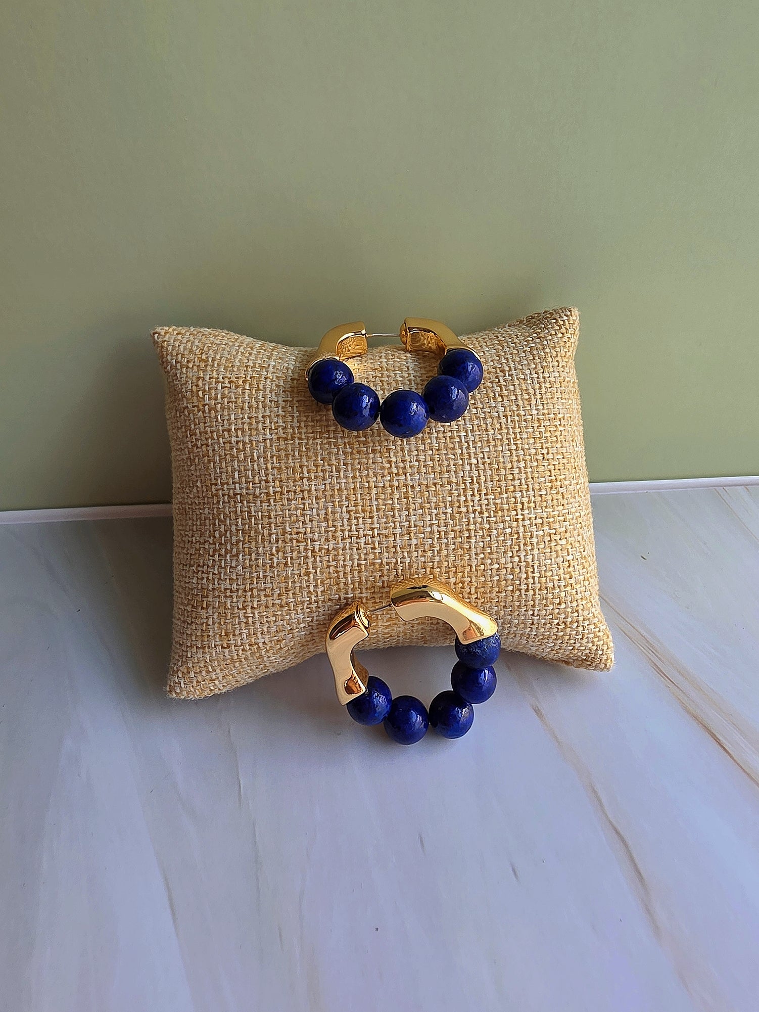 Women's 18K gold-plated lapis lazuli earrings for everyday wear.