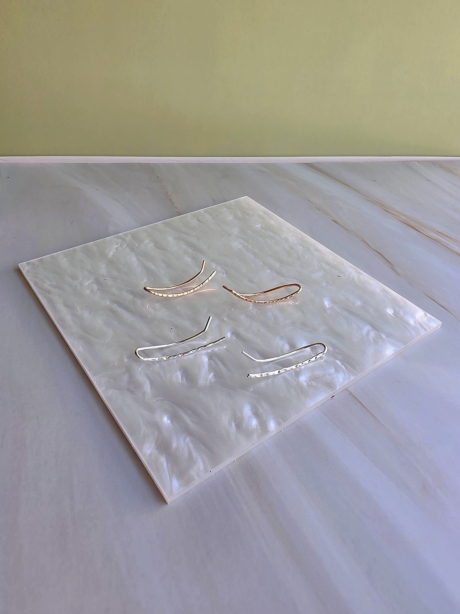 Women's hammered ear climber earrings in durable 14K gold plating.