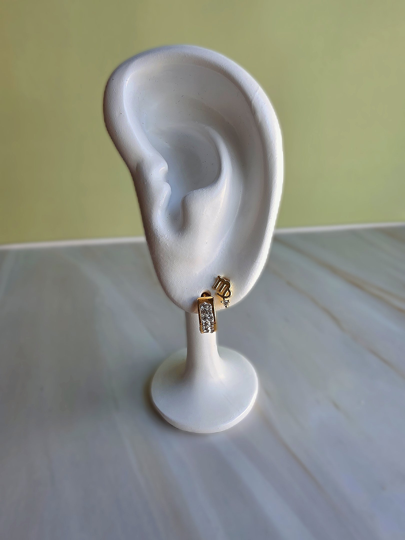 Hypoallergenic zodiac stud earring with a secure flat back closure.