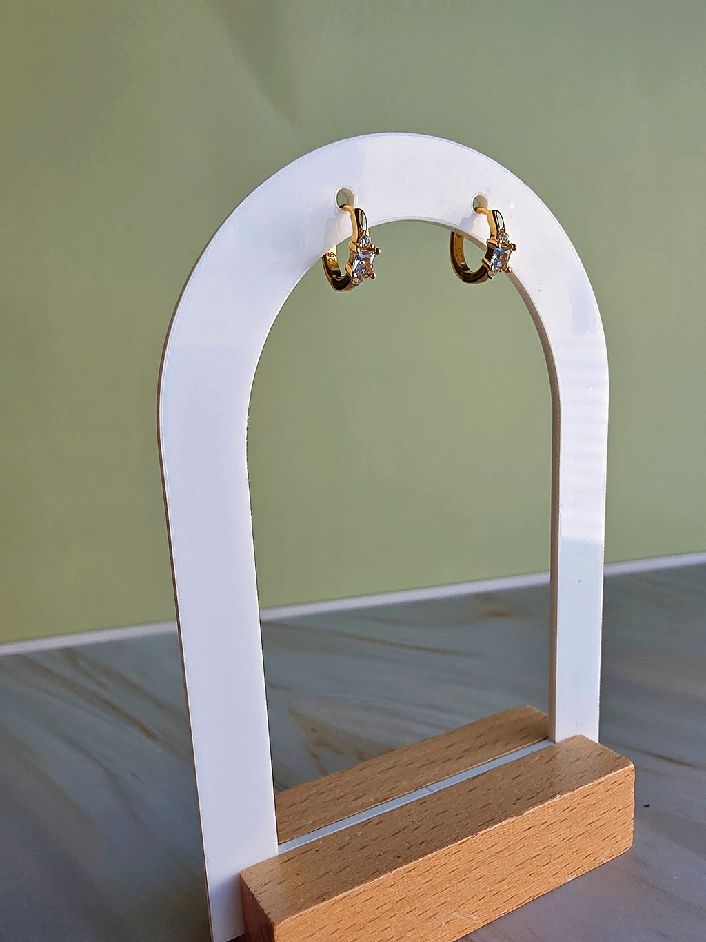 Women's 18K gold-plated aquamarine gemstone hoop earrings.
