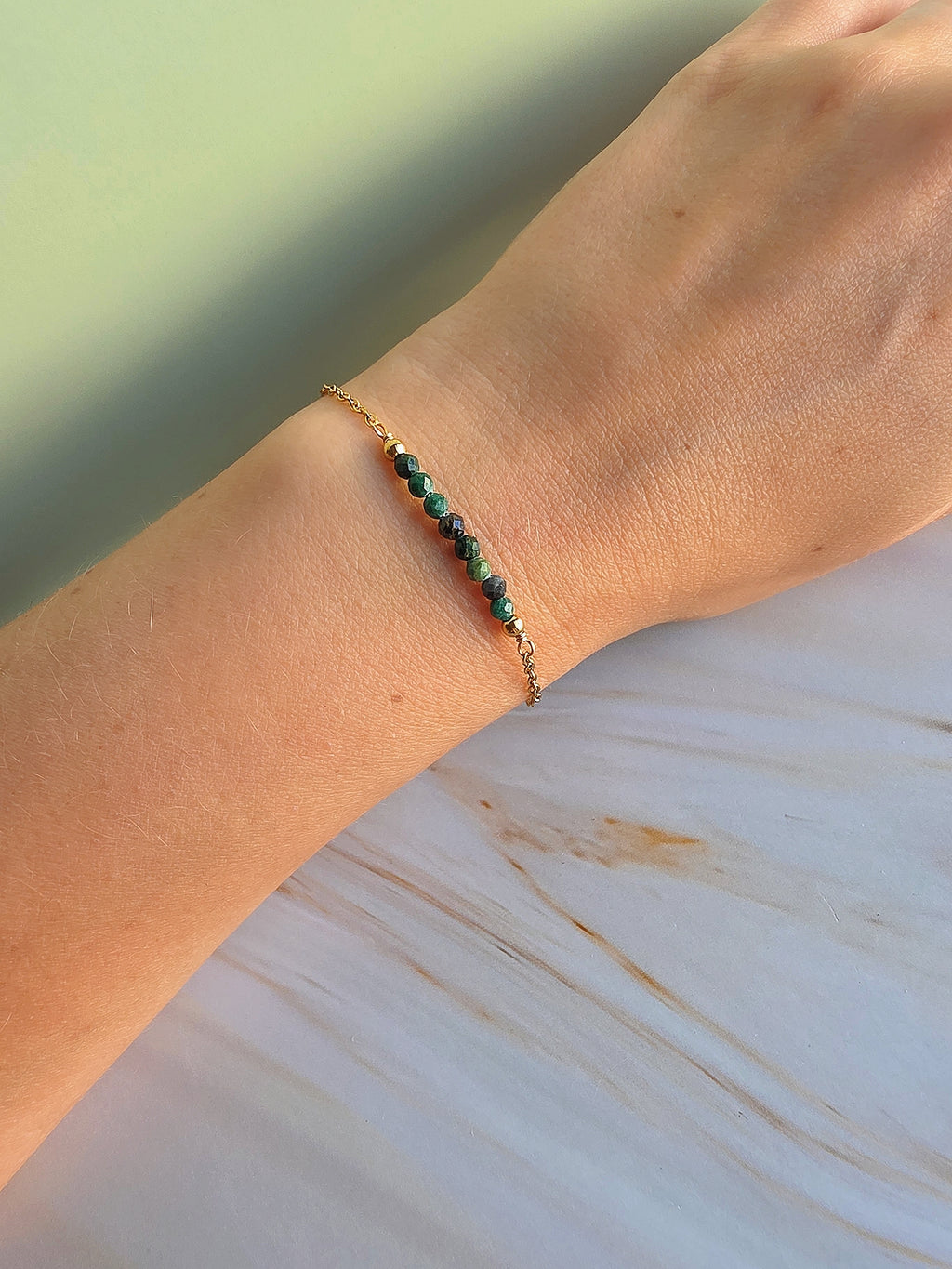 Elegant gemstone bracelet featuring natural aquamarine beads.