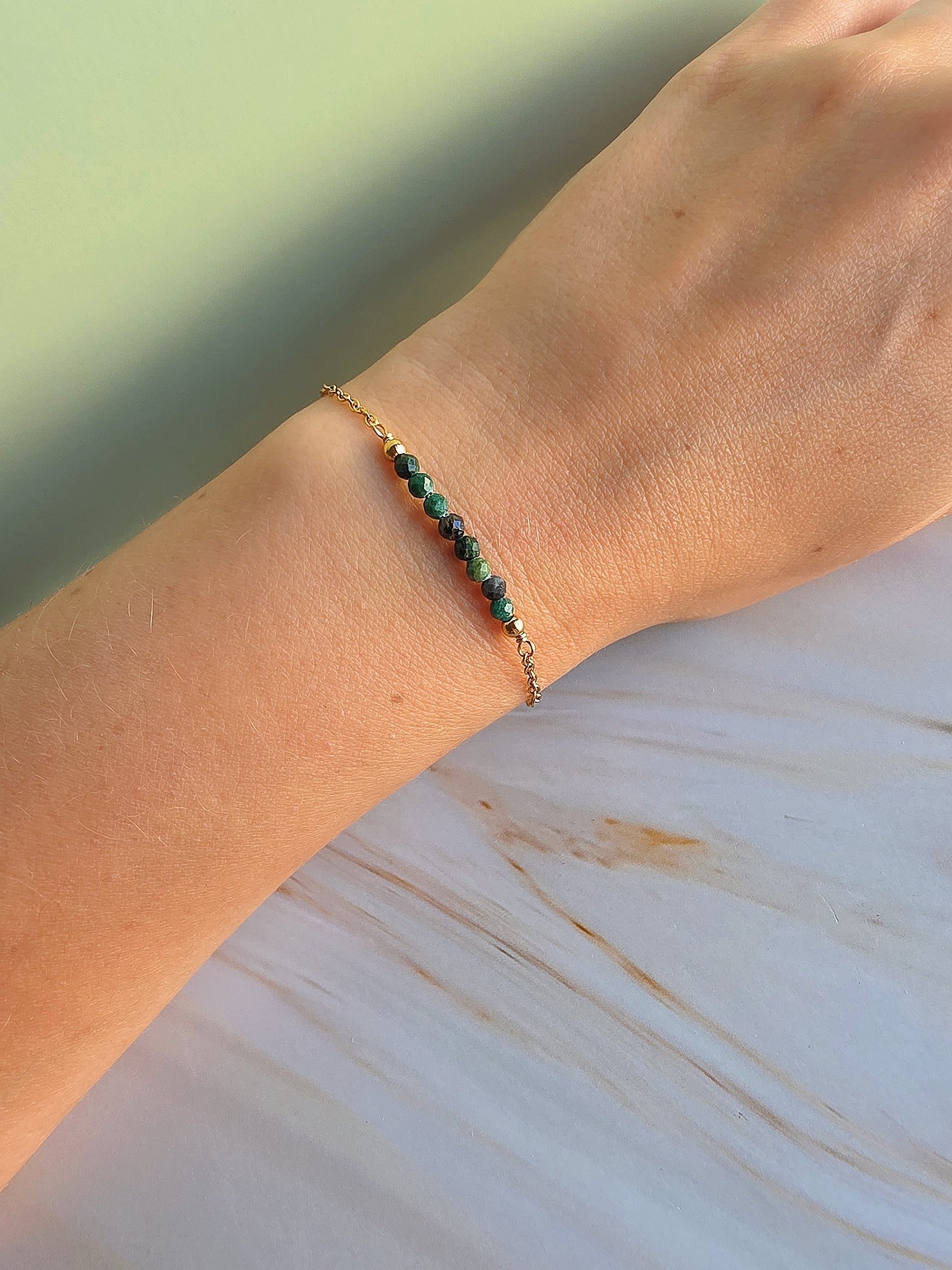 Elegant gemstone bracelet featuring natural aquamarine beads.