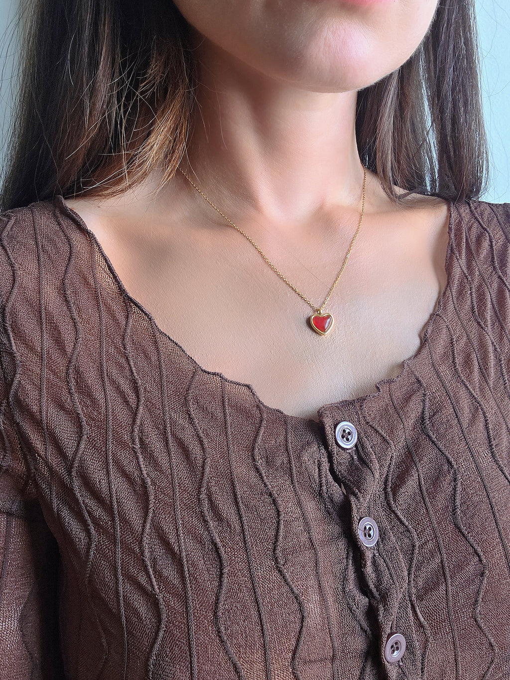 Elegant 18K gold-plated carnelian heart necklace for everyday wear.