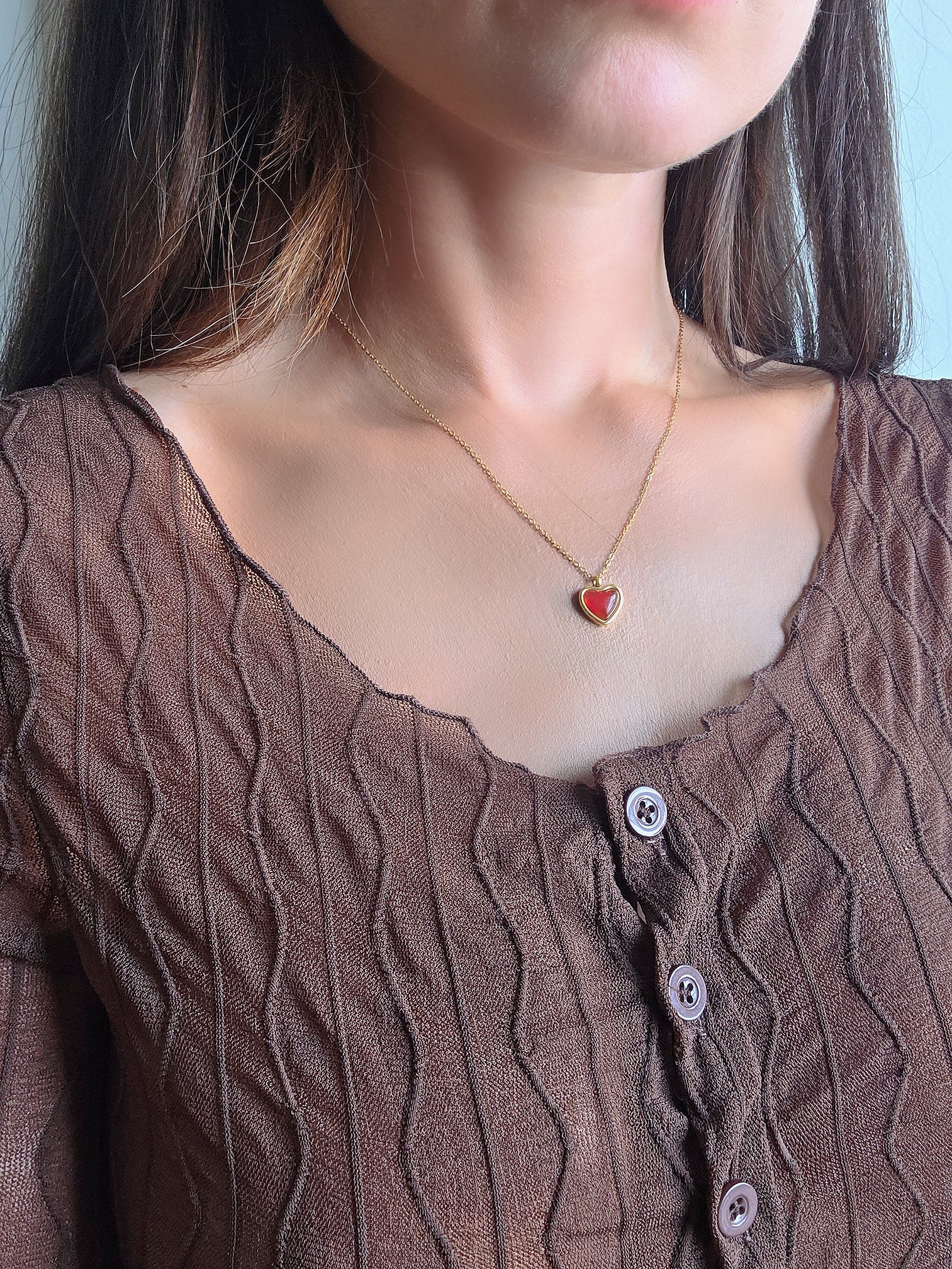 Elegant 18K gold-plated carnelian heart necklace for everyday wear.