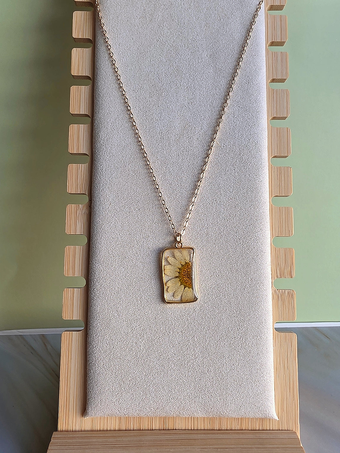 Handmade real flower pendant necklace for women.