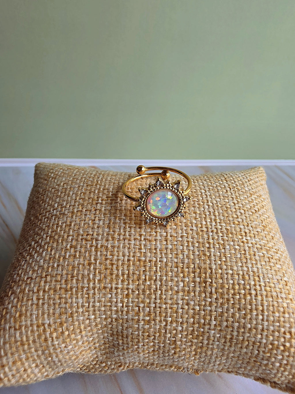 Sunflower and heart fire opal rings for women with an elegant vintage-inspired design.