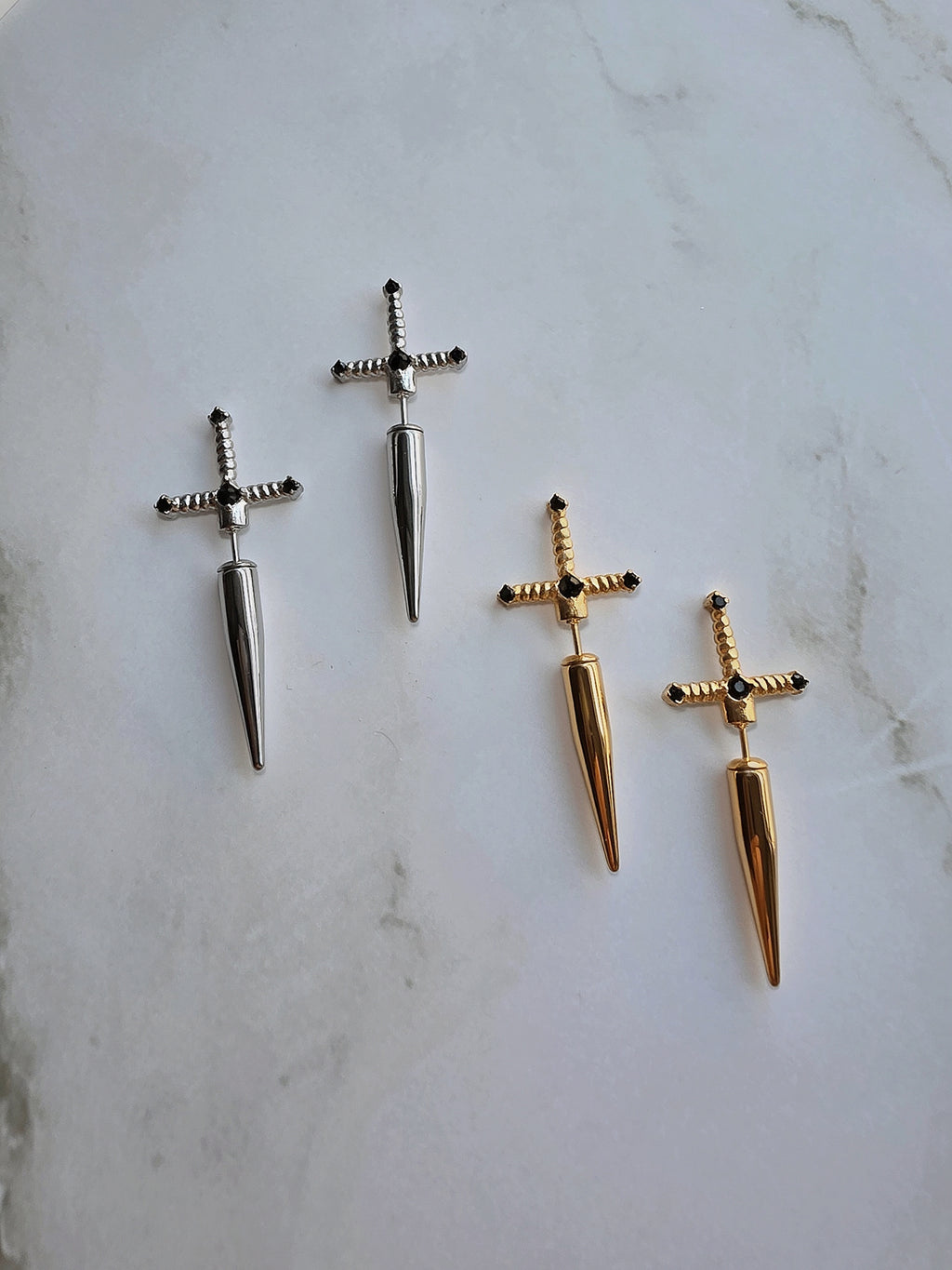 Women's sword-shaped stud earrings made from genuine 925 sterling silver.