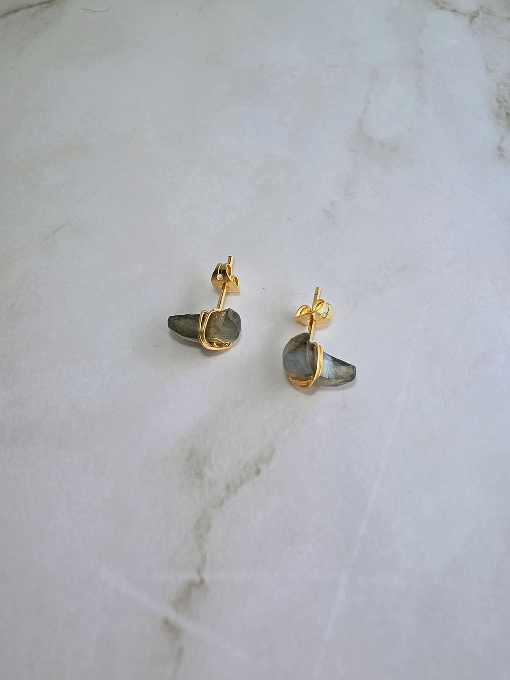 14K gold-plated Moon Moss Agate Labradorite stud earrings for everyday wear and meaningful gifts.