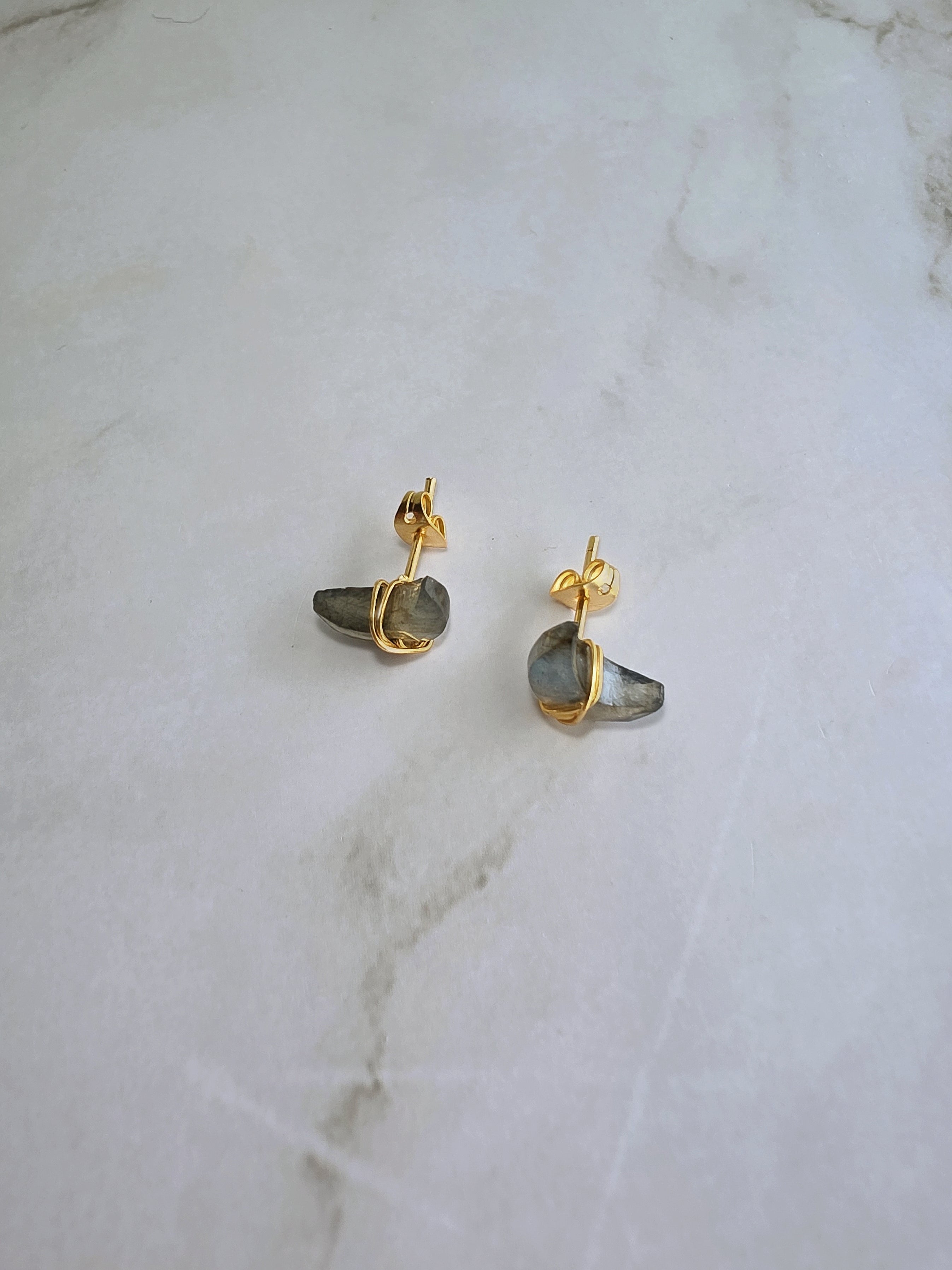 14K gold-plated Moon Moss Agate Labradorite stud earrings for everyday wear and meaningful gifts.
