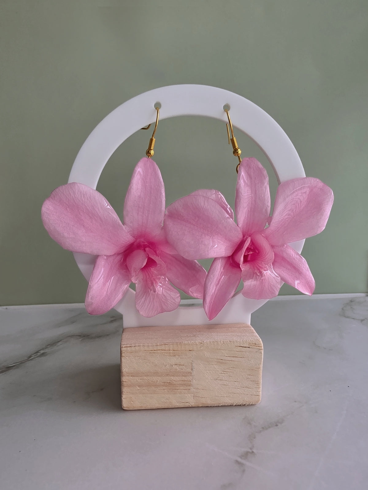 Beautiful real orchid flower earrings with a natural botanical design.