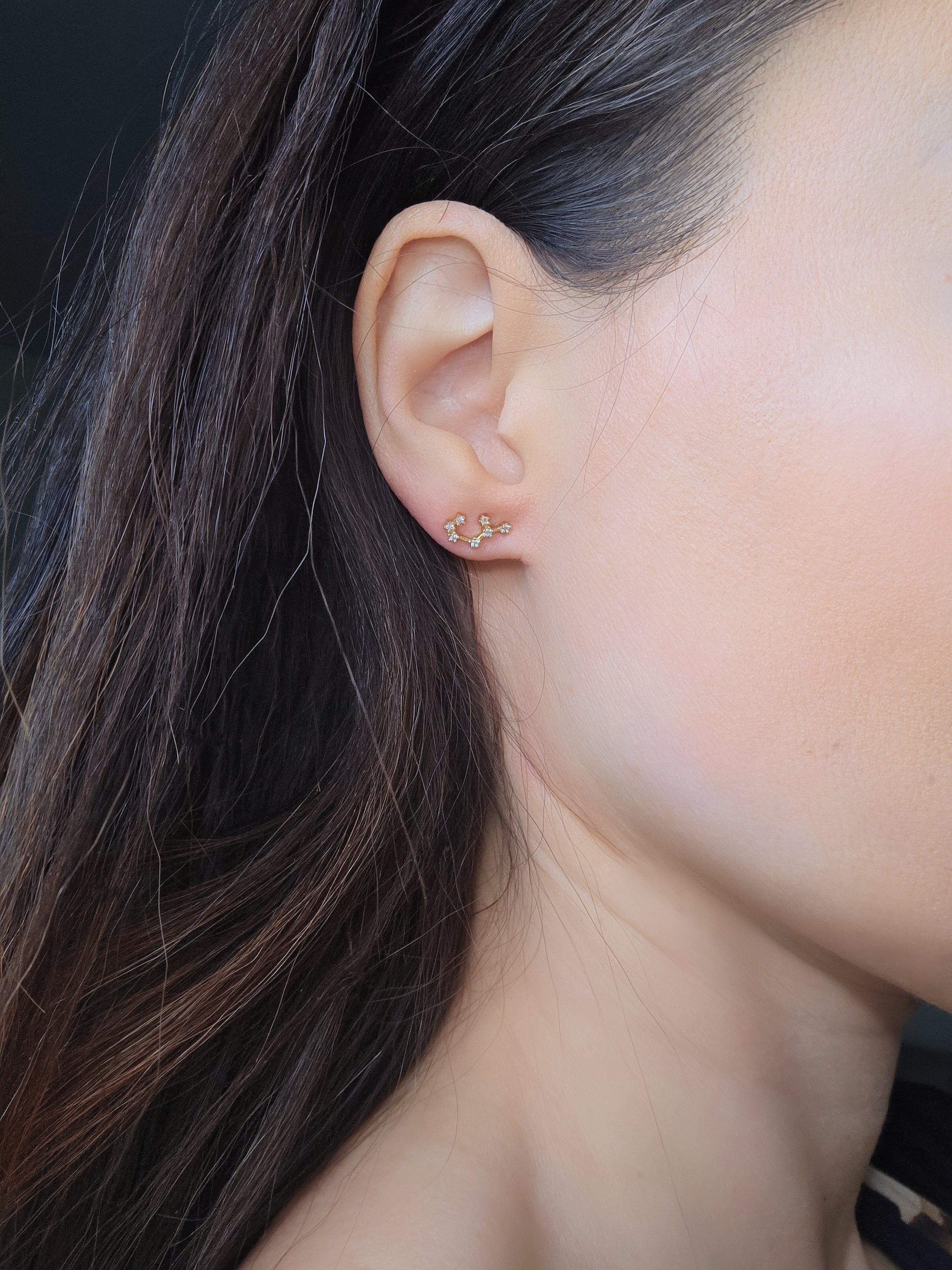Celestial zodiac stud earrings featuring a constellation-inspired design.