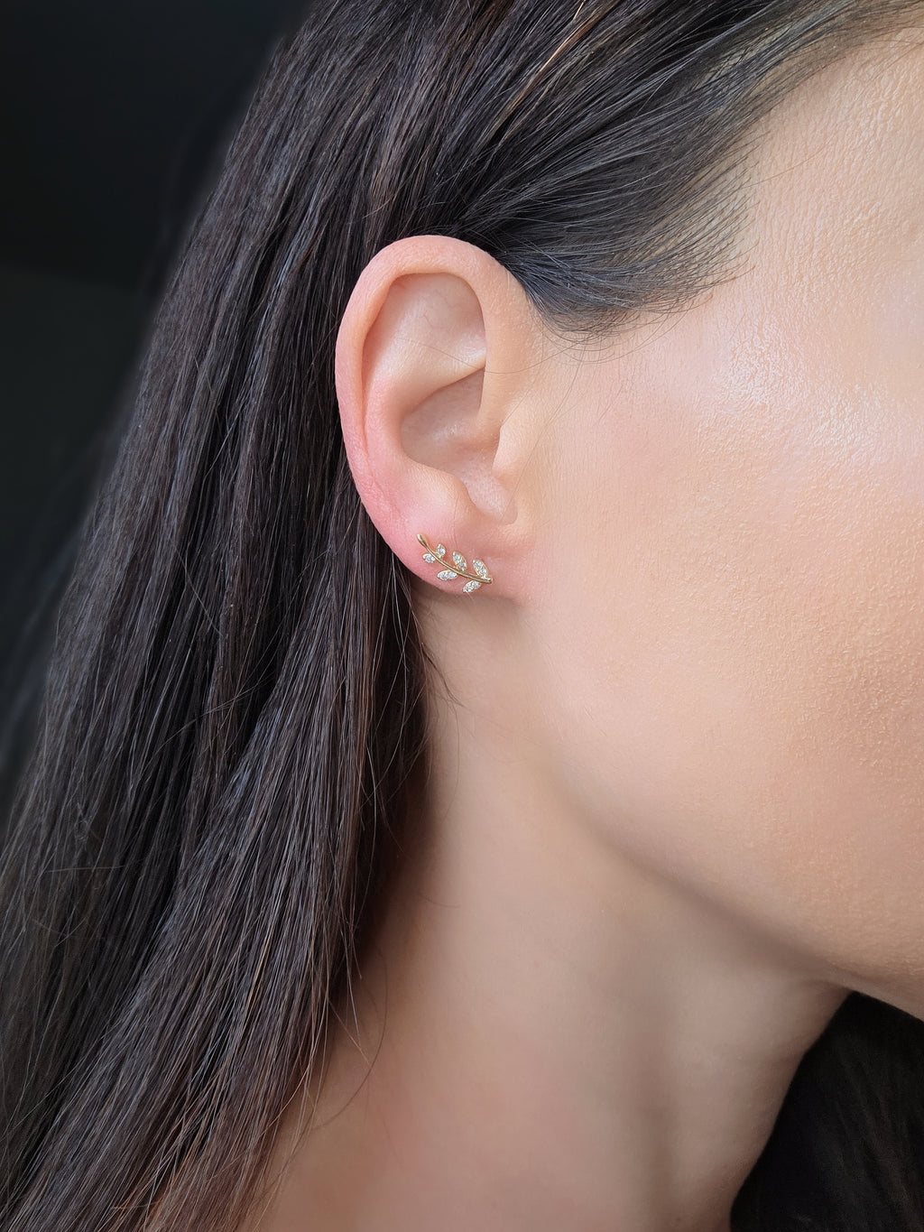 14K gold-plated floral ear crawler earrings with sparkling cubic zirconia.