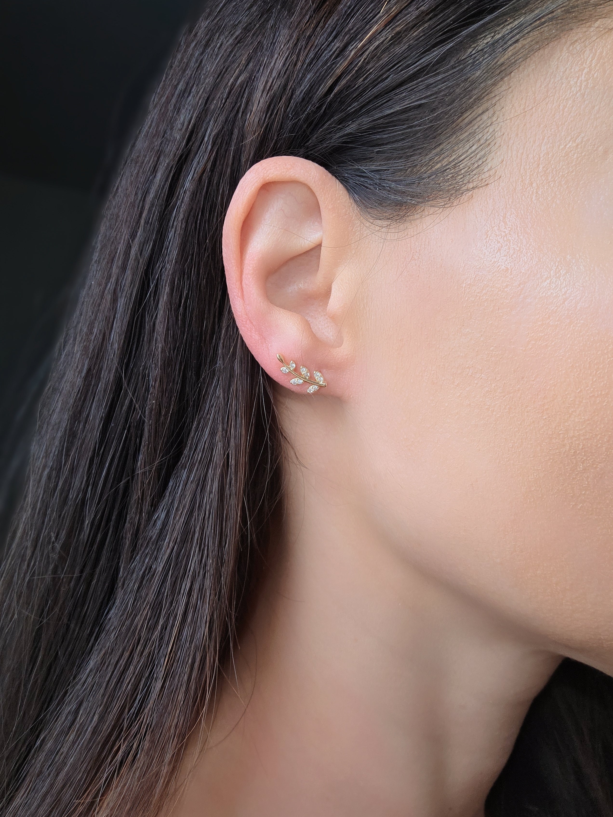 14K gold-plated floral ear crawler earrings with sparkling cubic zirconia.