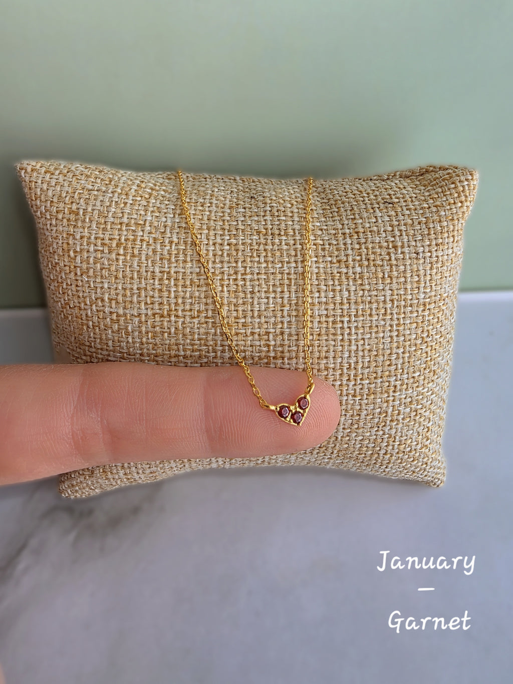 18K gold-plated heart necklace with a sparkling birthstone.