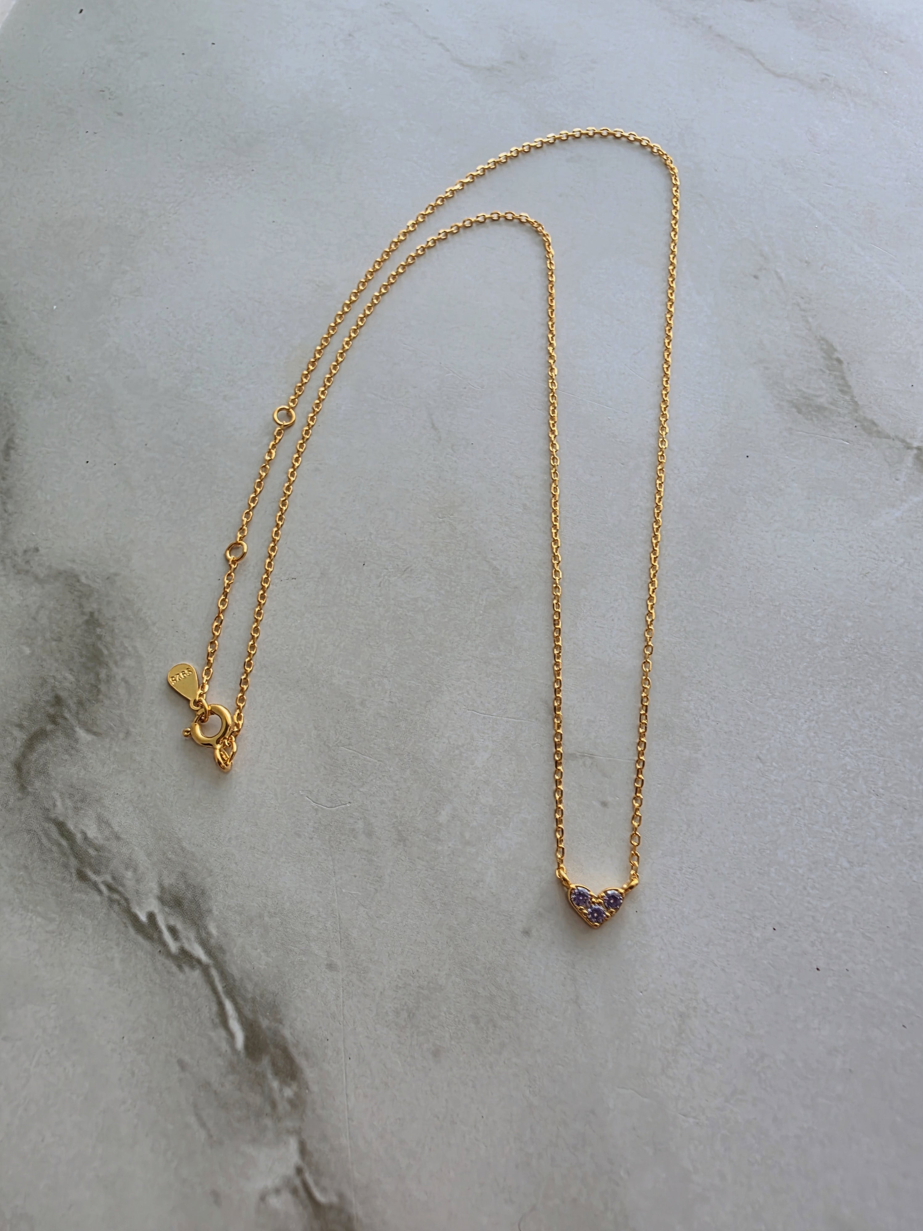 925 sterling silver heart birthstone necklace for everyday wear.