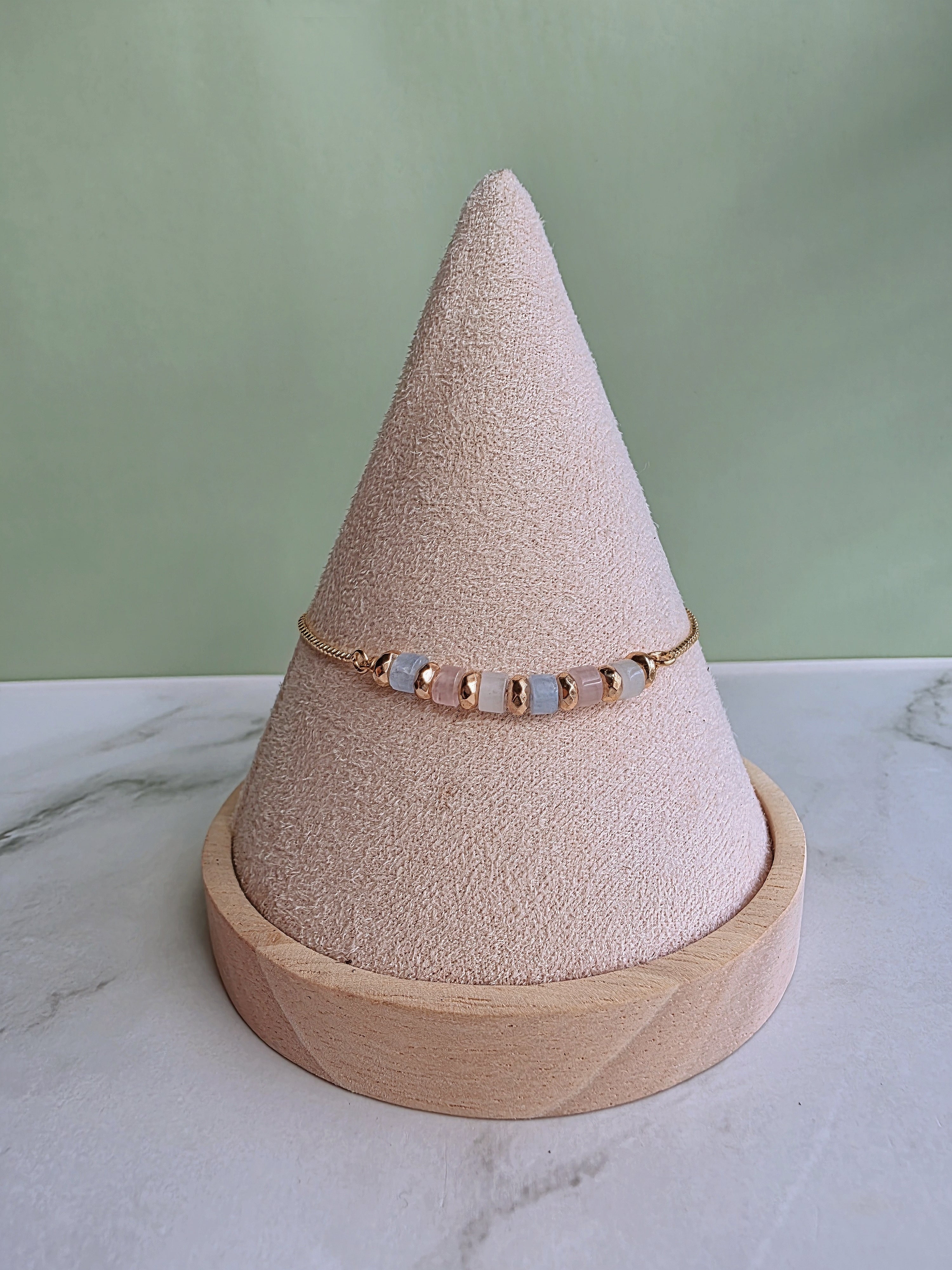 Meaningful gemstone bracelet available in Moonstone, Aquamarine, and Rose Quartz.