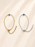 Evil Eye bracelet with a 14K gold-plated non-tarnish adjustable chain.