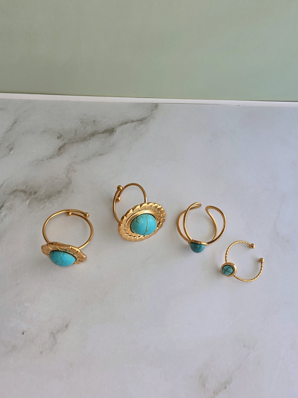 Boho western turquoise ring with a chunky 14K gold-plated design.