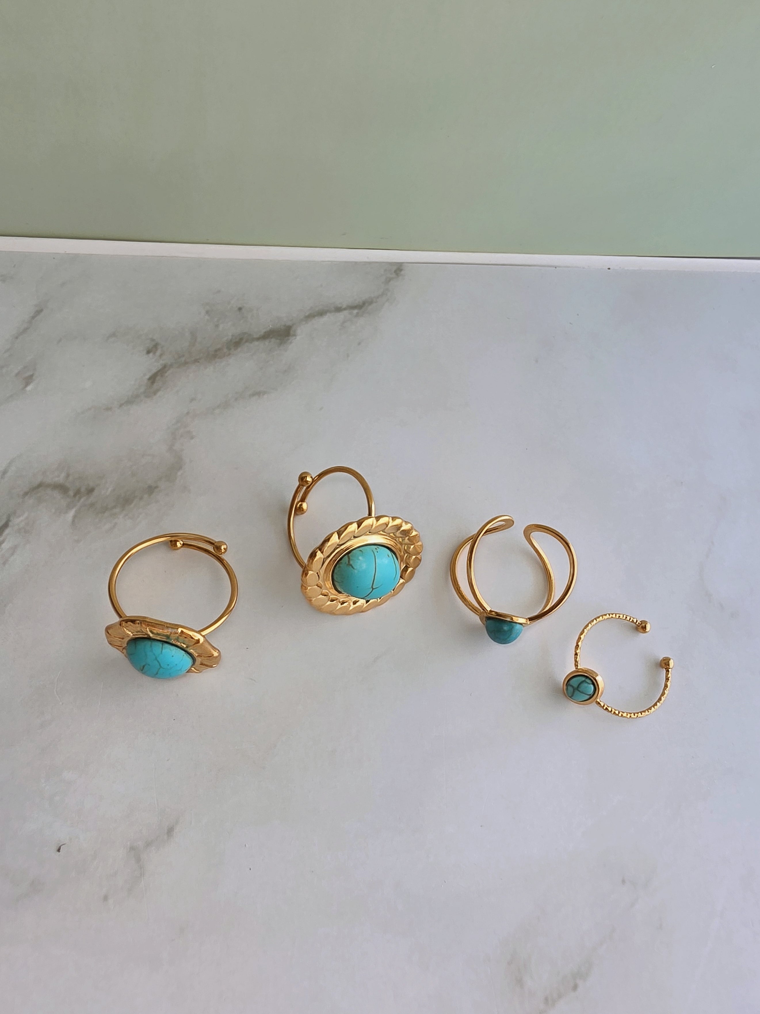 Boho western turquoise ring with a chunky 14K gold-plated design.