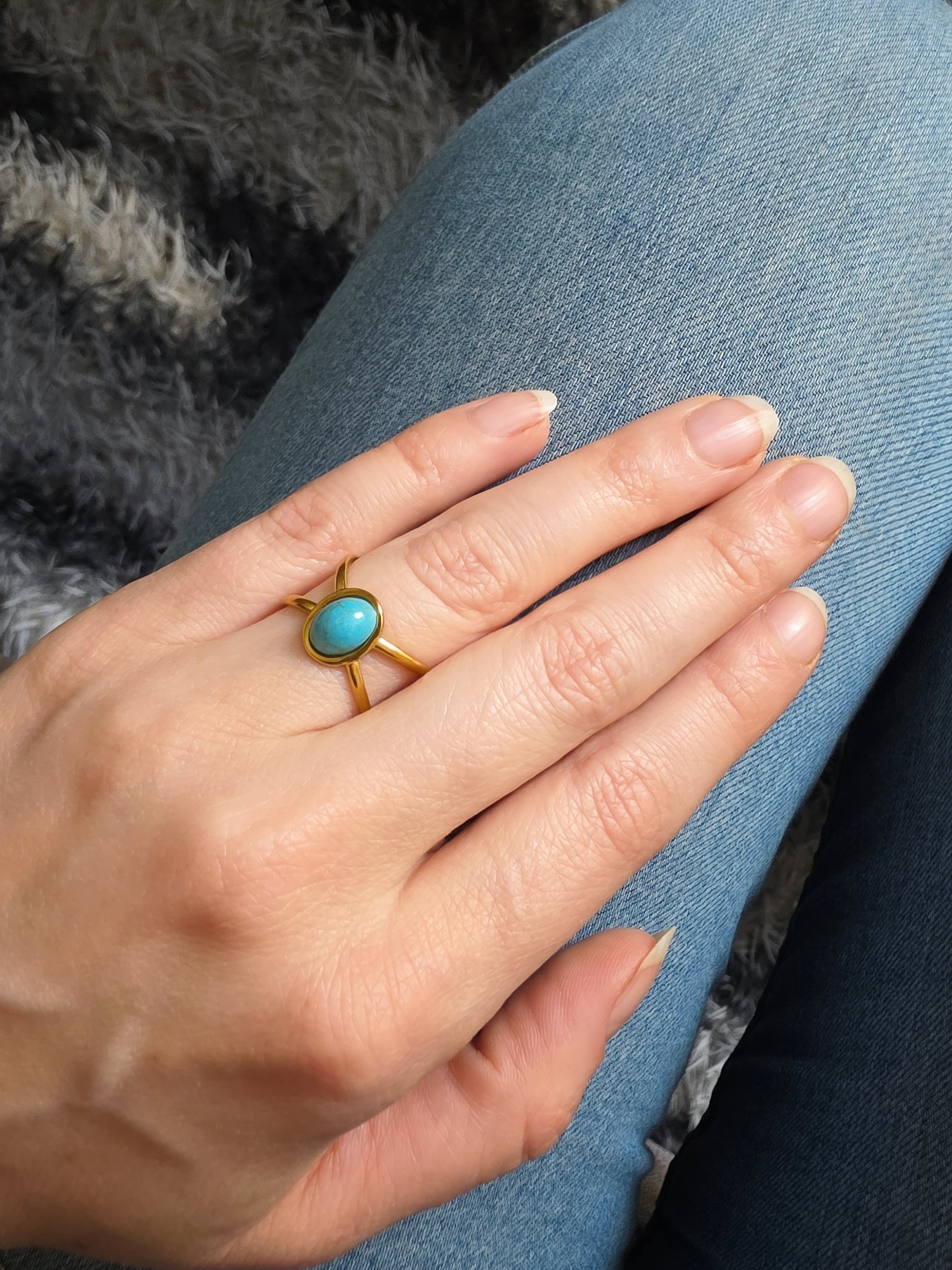 Elegant 14K gold-plated turquoise ring for everyday wear and special occasions.