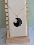 18K gold-plated Obsidian moon necklace for everyday wear.