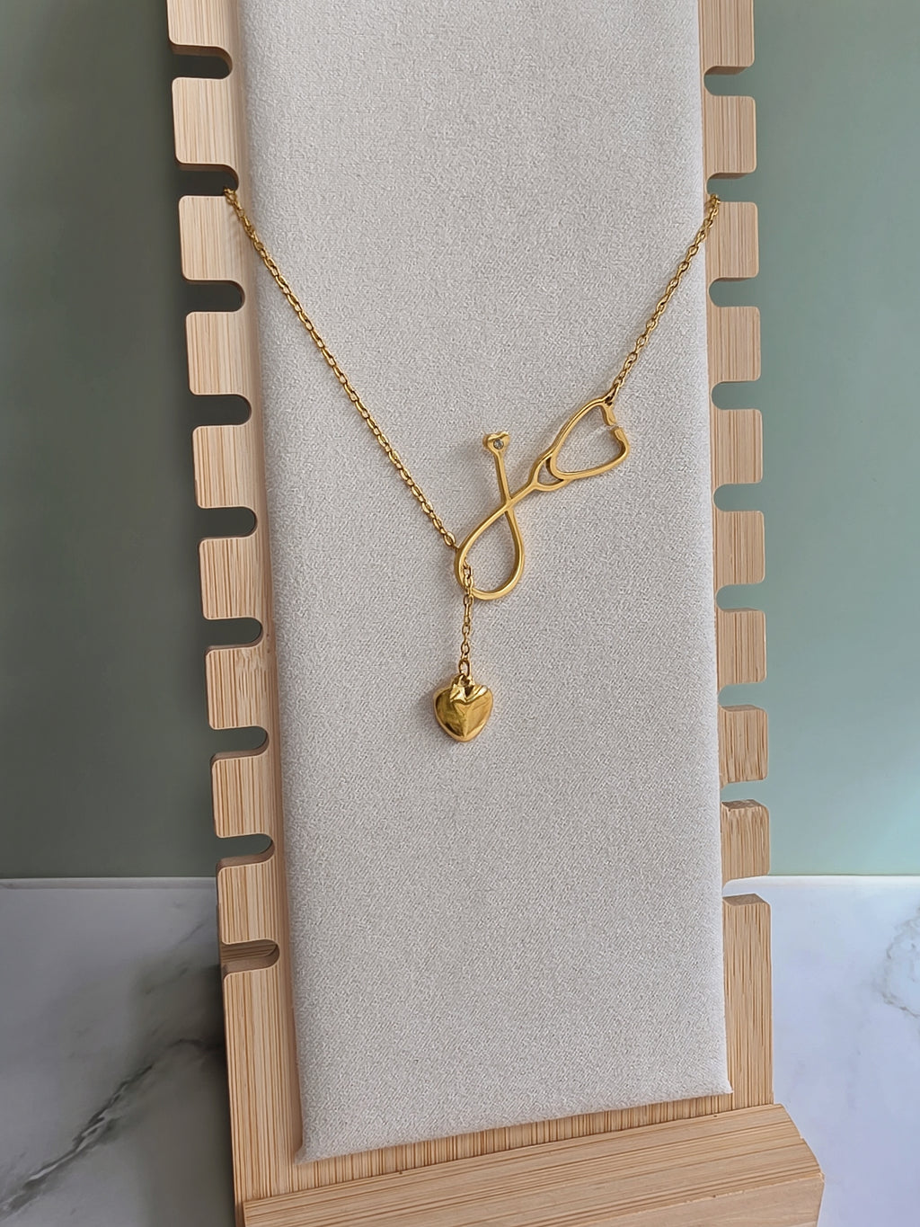 18K gold-plated healthcare necklace with a heart charm.