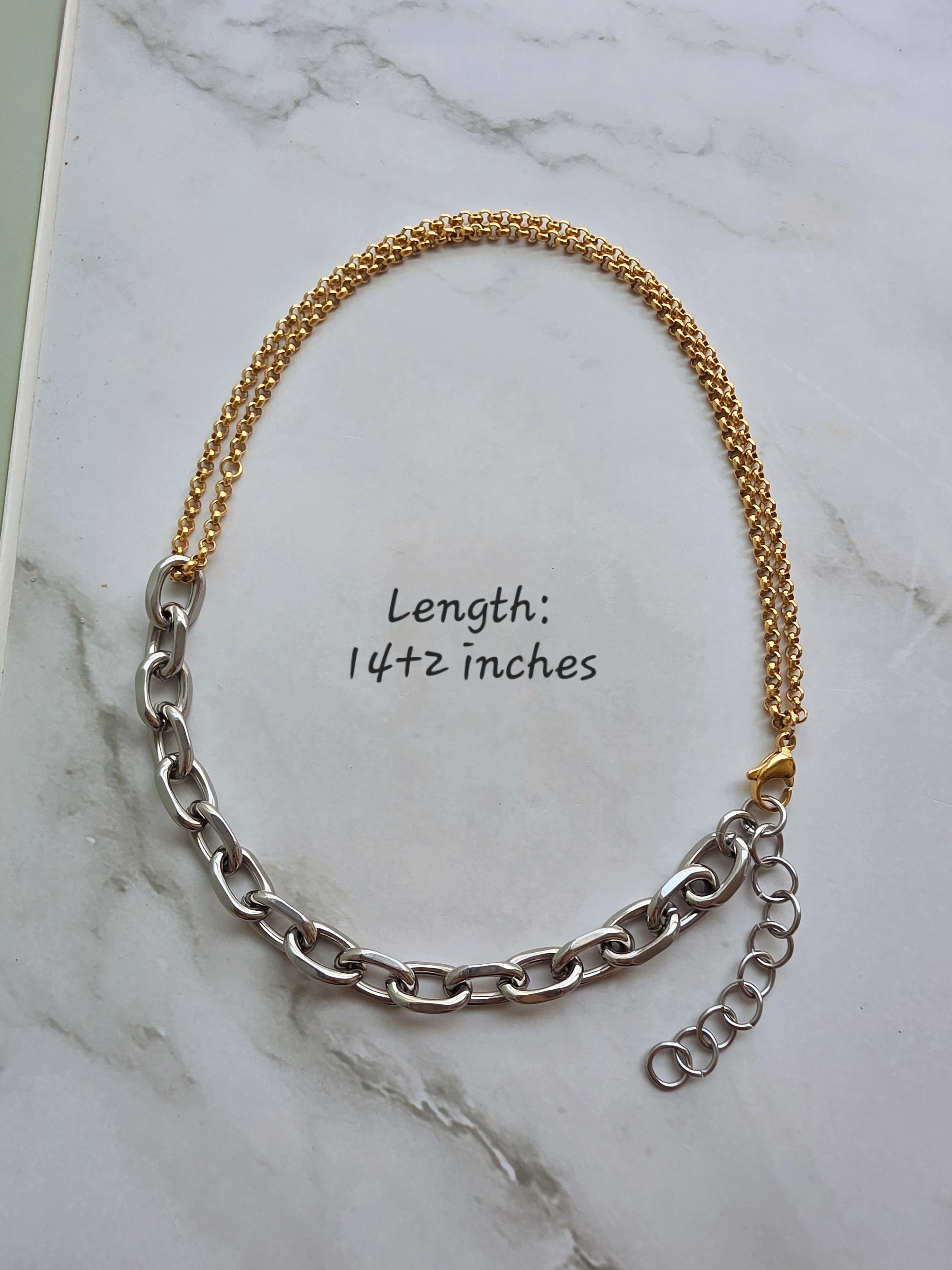18K gold-plated two-tone necklace with contrasting chain links.