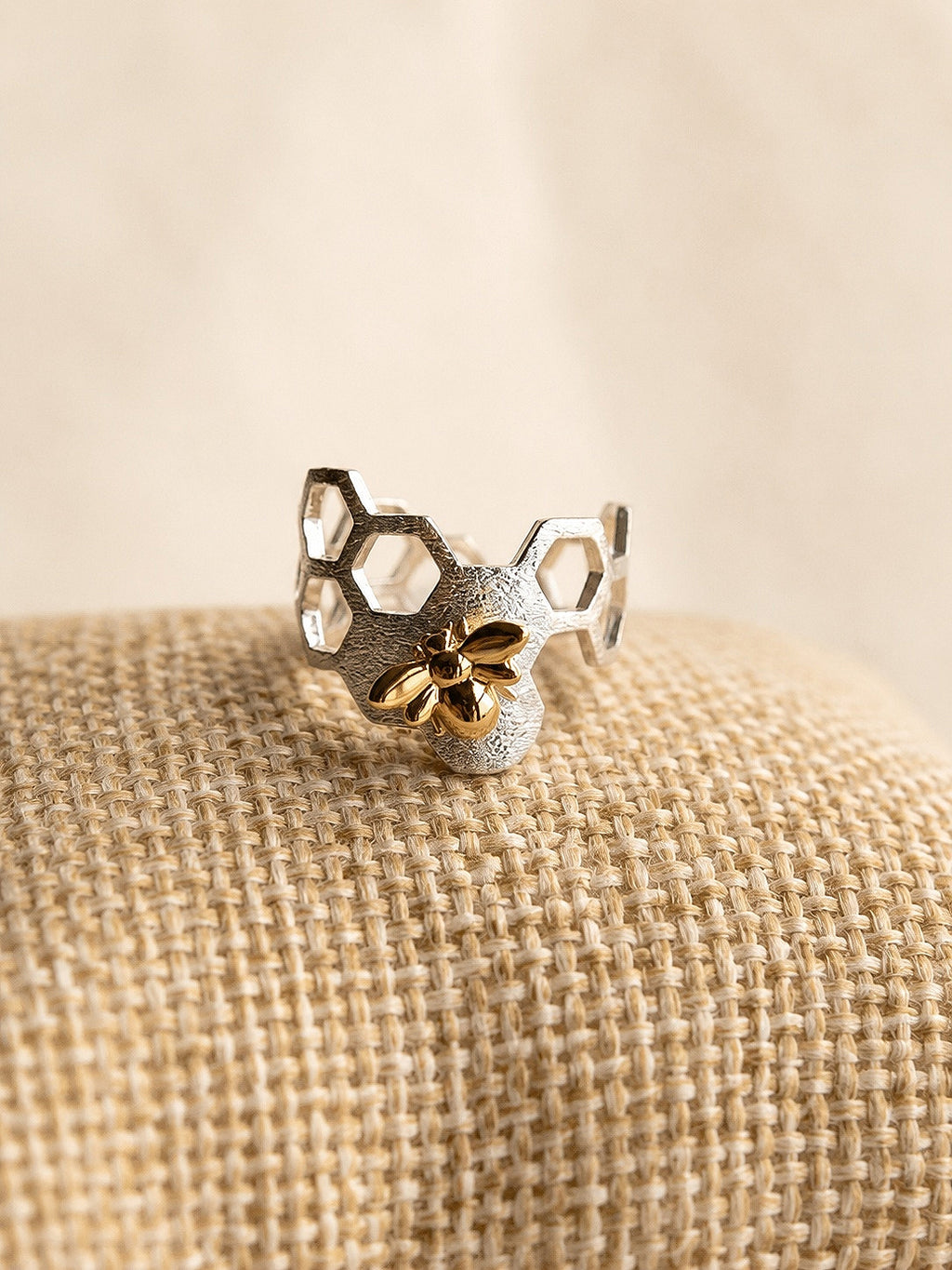 Adjustable sterling silver bee ring.