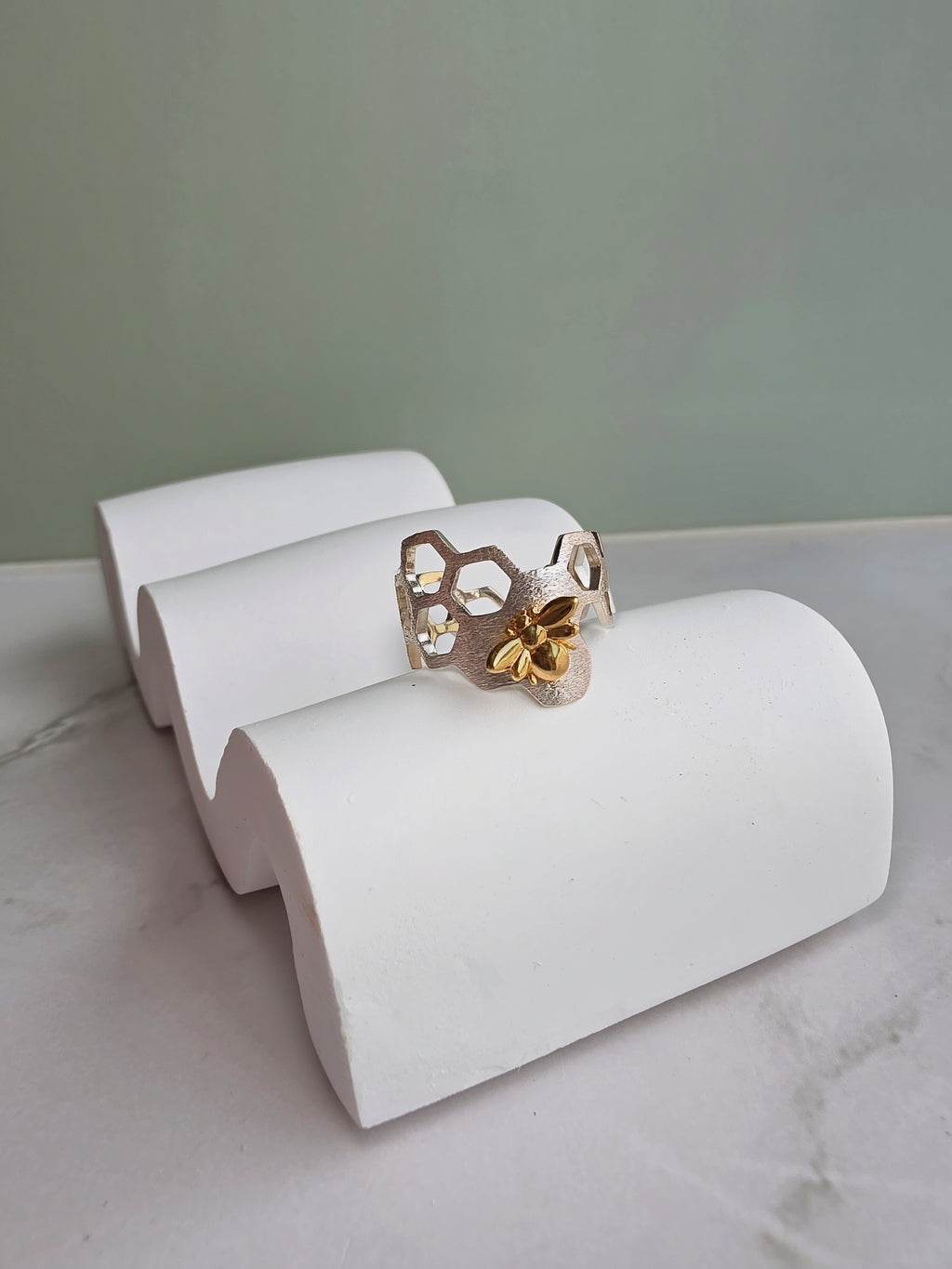 Bold sterling silver bee ring for women.