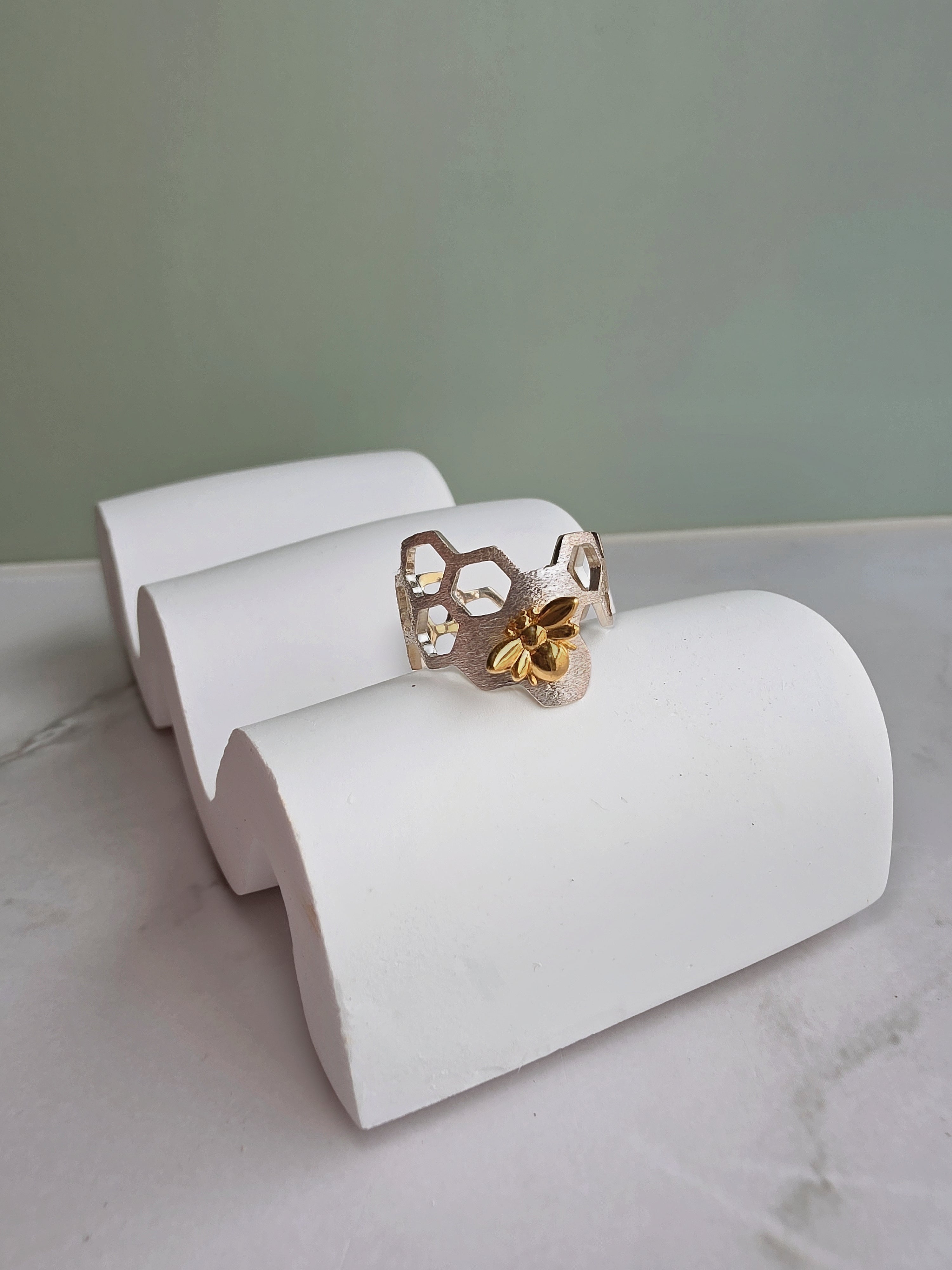 Bold sterling silver bee ring for women.