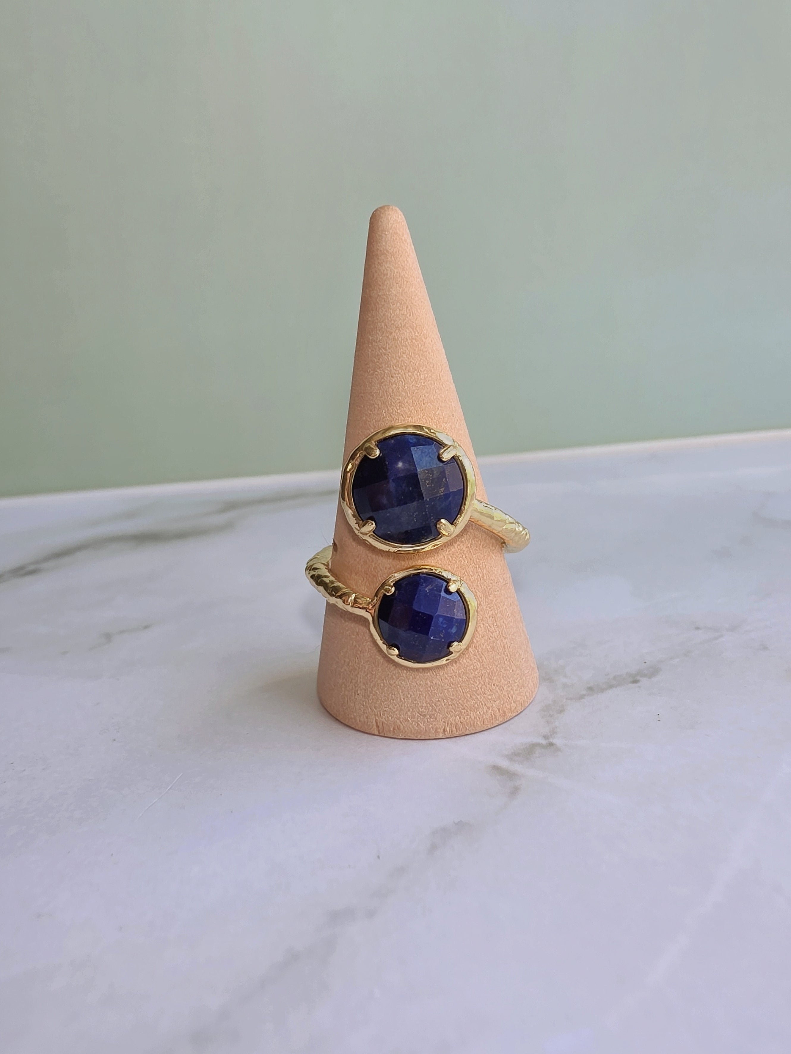 Blue gemstone adjustable ring for women.