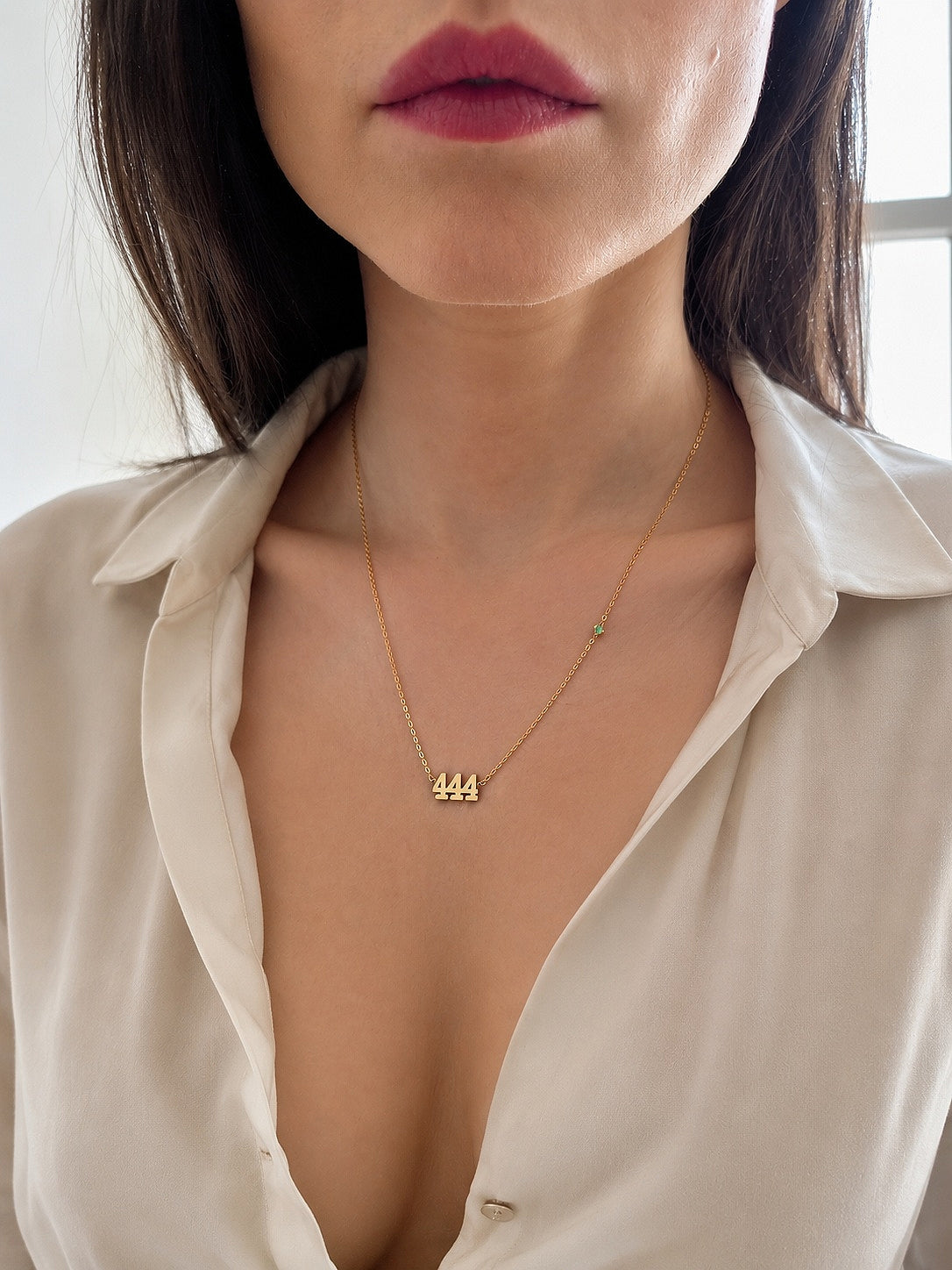 444 angel number necklace in 18K gold plating with a minimalist design.
