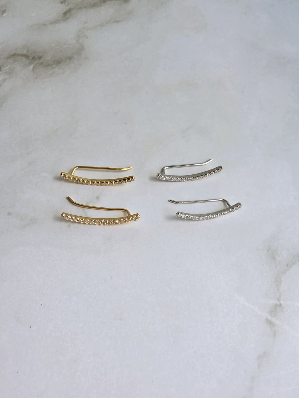 Minimalist CZ ear climber earrings for everyday wear.