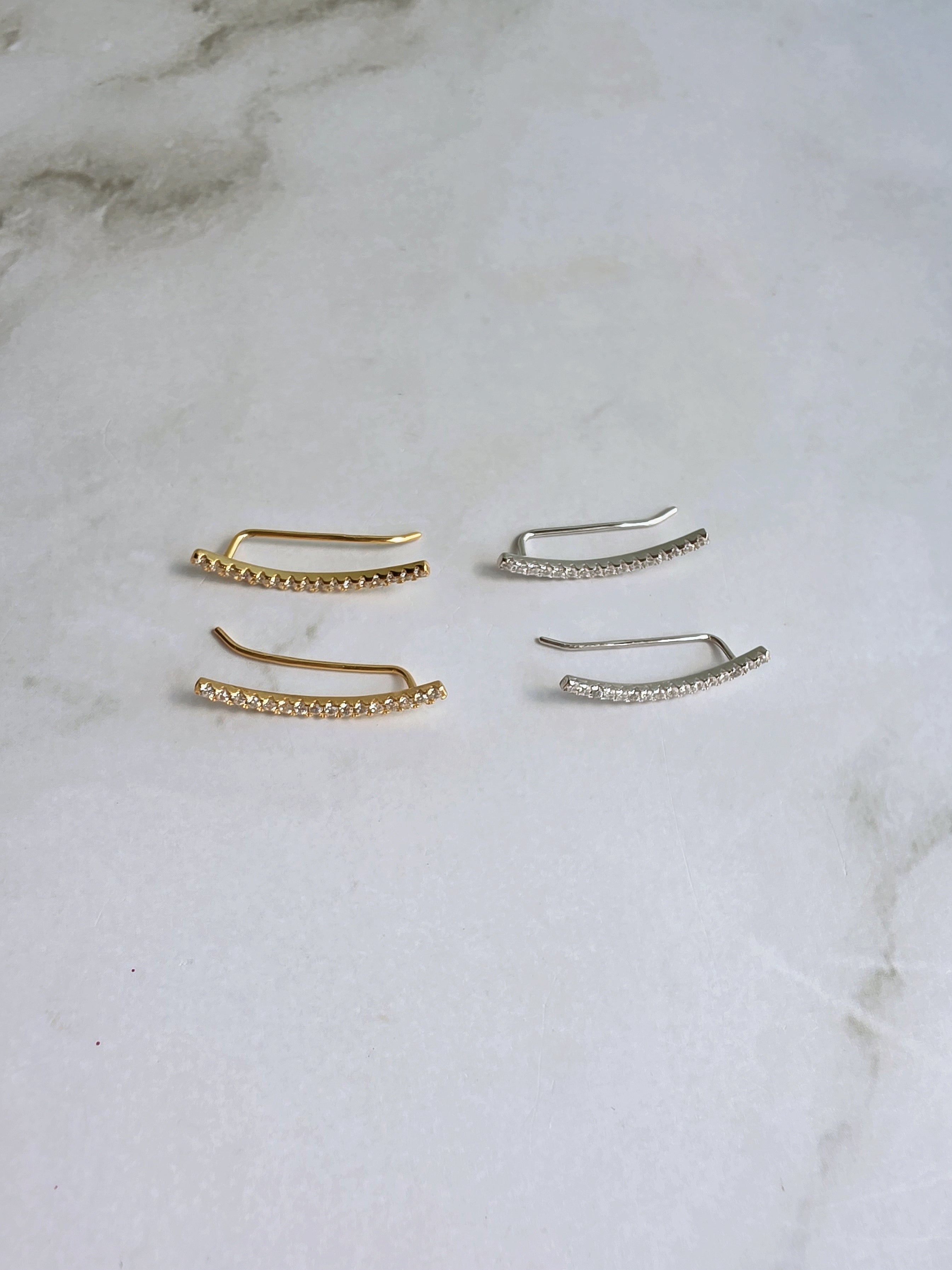 Minimalist CZ ear climber earrings for everyday wear.