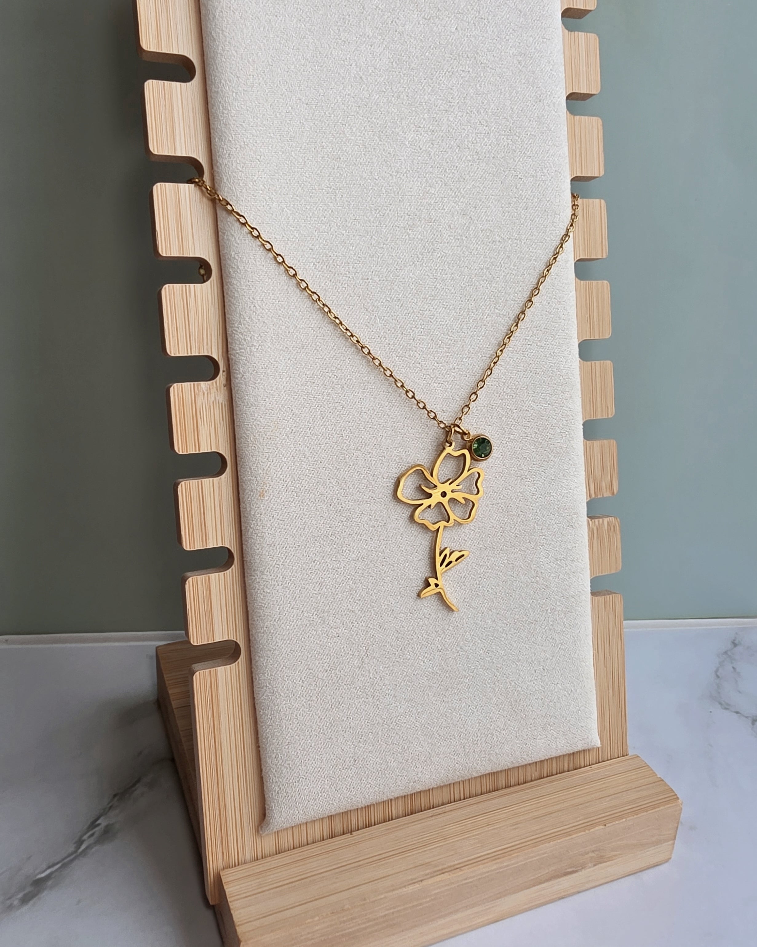 Personalized birth flower and birthstone necklace for everyday wear.