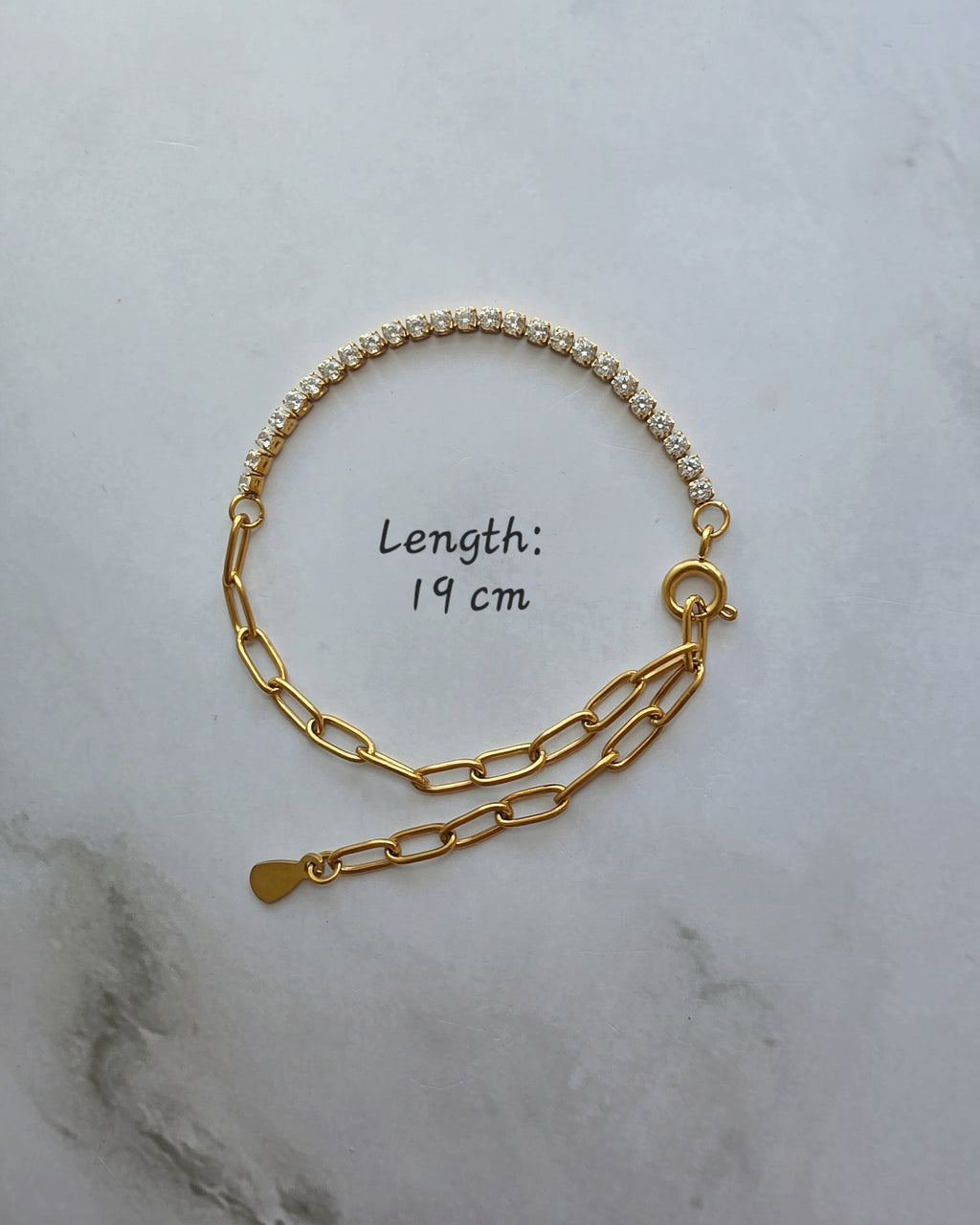 18K gold plated paperclip bracelet with CZ stones.