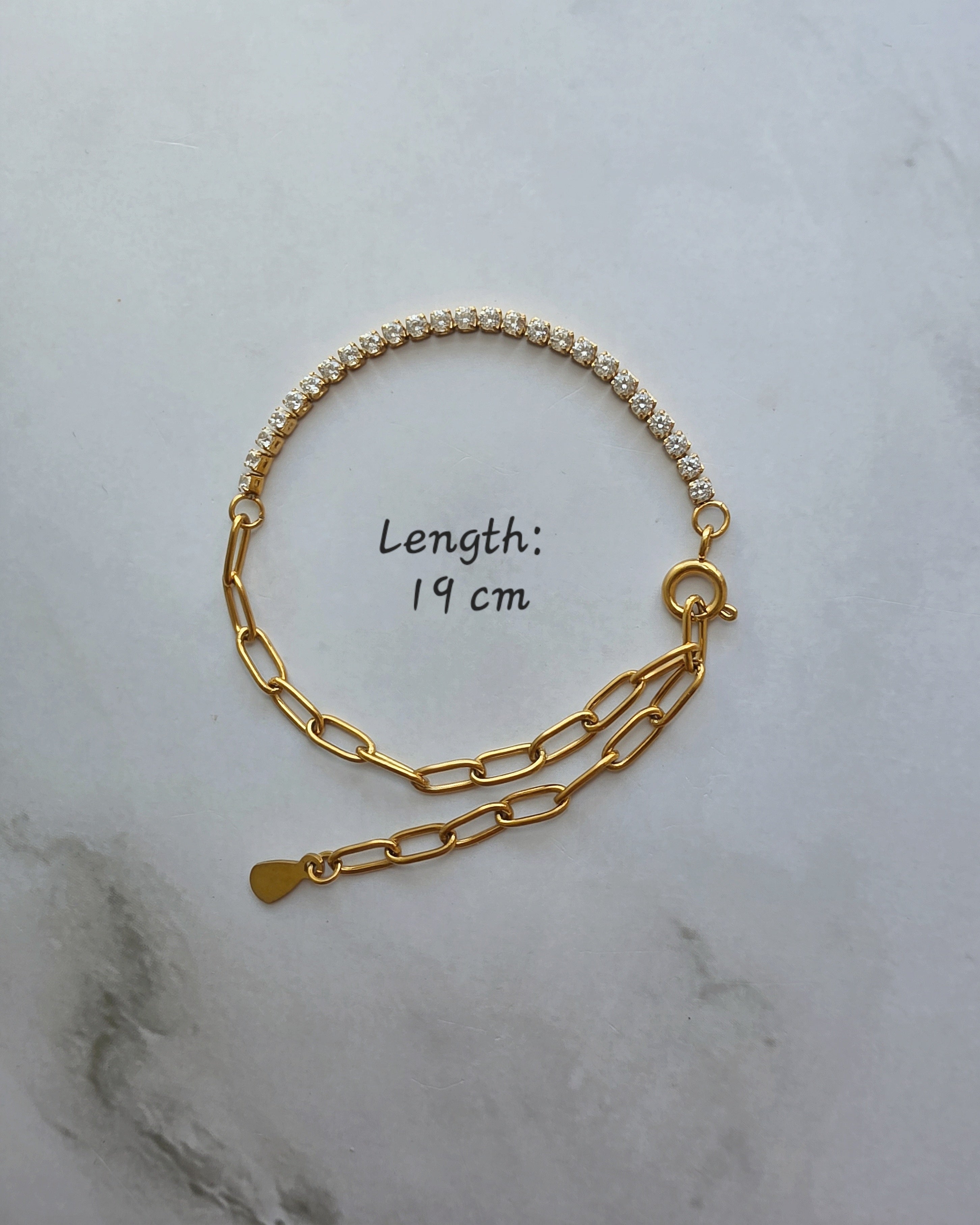 18K gold plated paperclip bracelet with CZ stones.