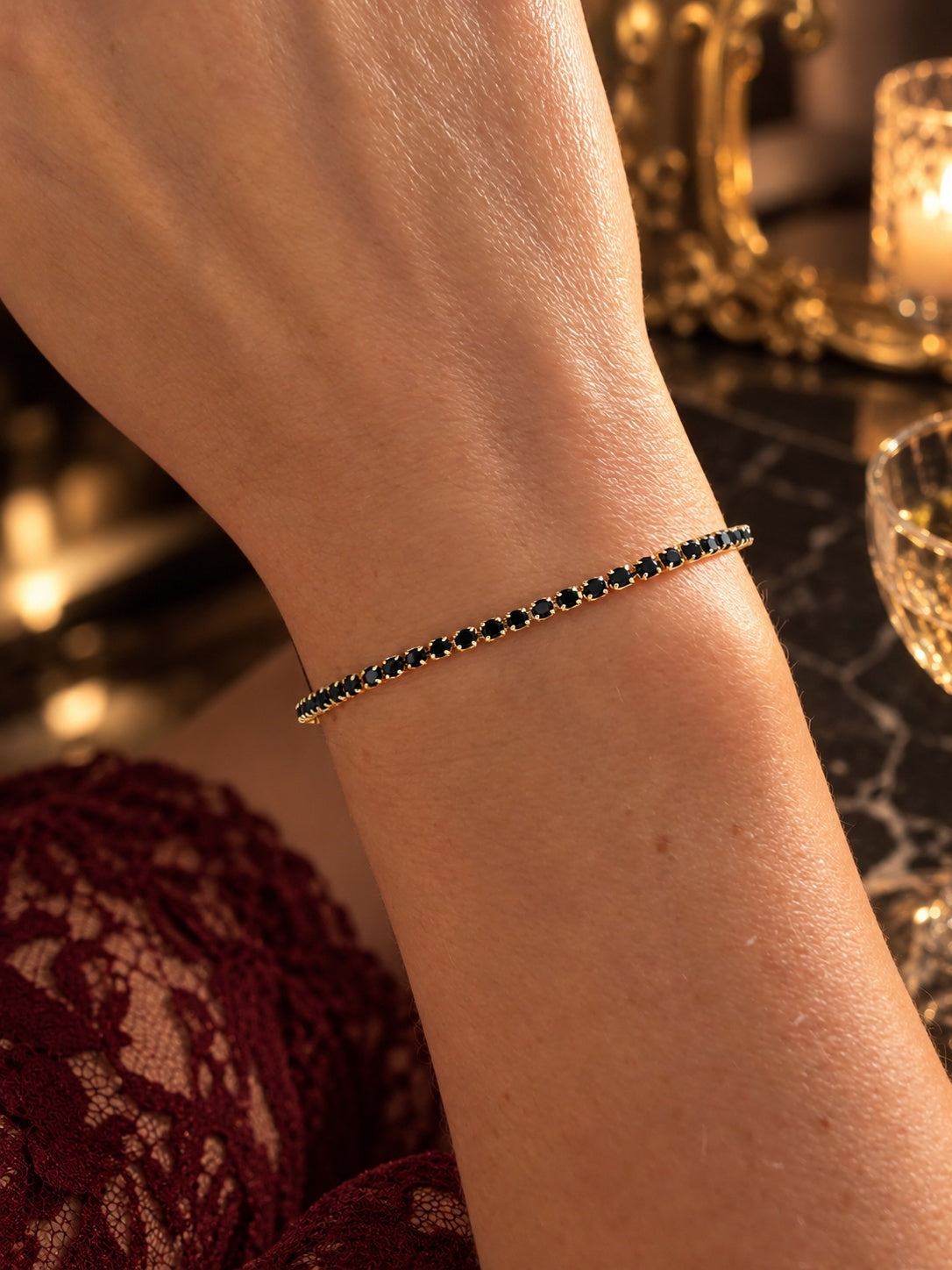 Black onyx gemstone tennis bracelet gift for her
