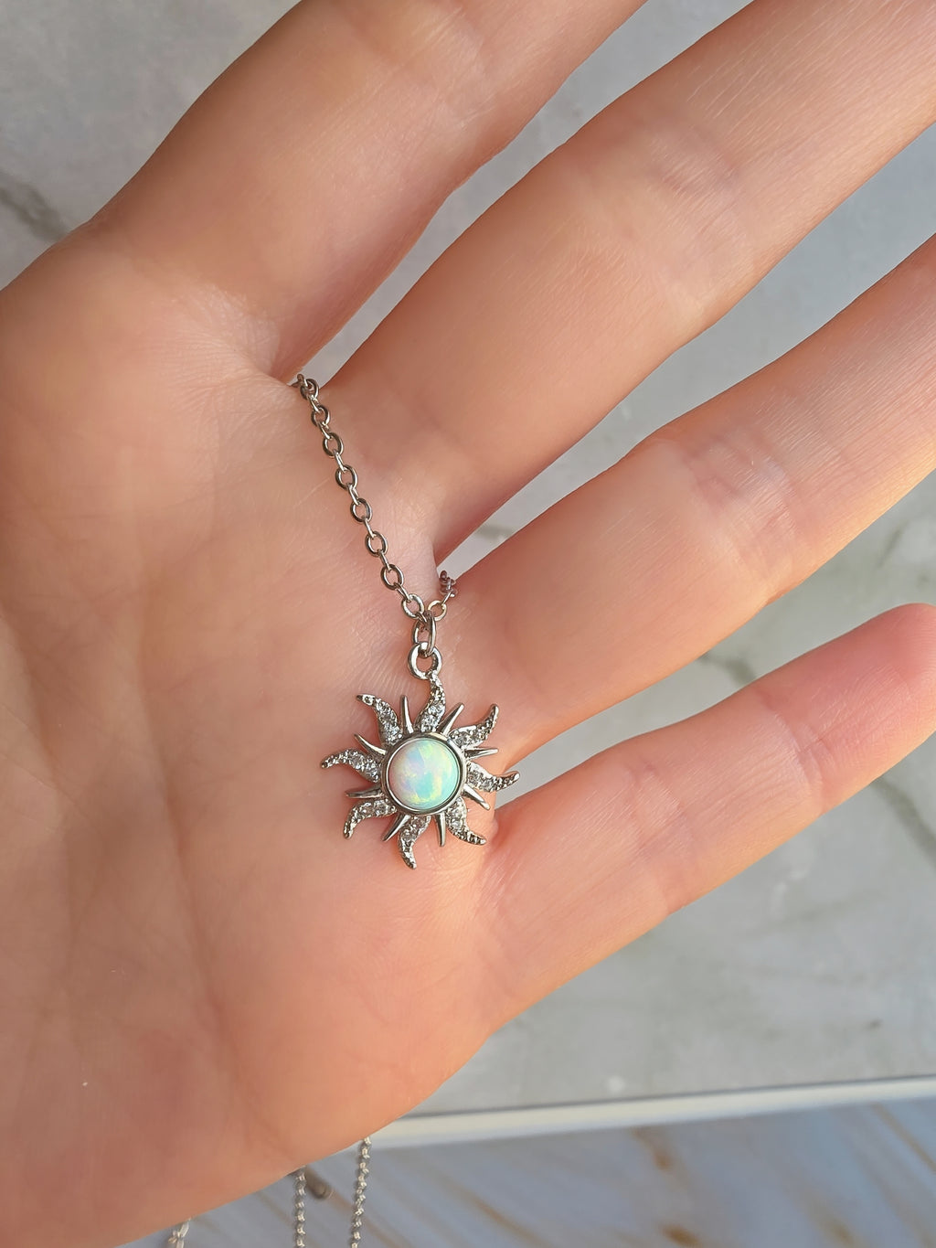Opal Sun Necklace 18K Gold Plated Celestial Pendant Gift for Her