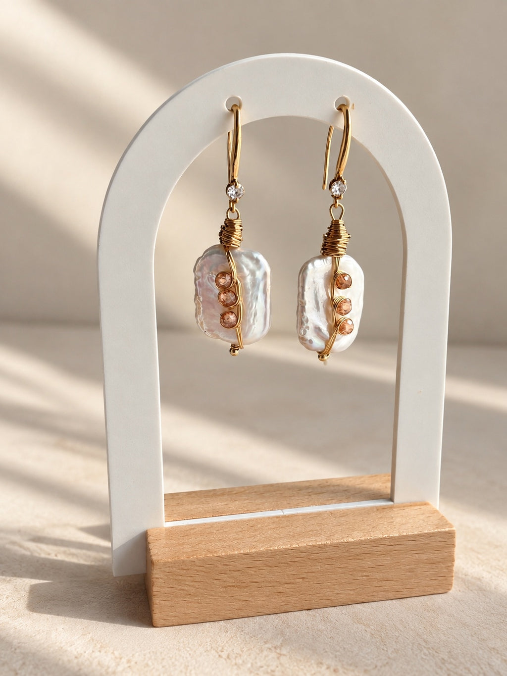 Gold plated handmade pearl dangle earrings