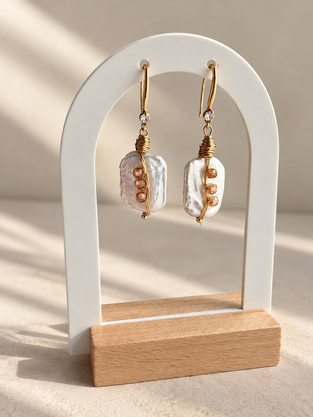Gold plated handmade pearl dangle earrings