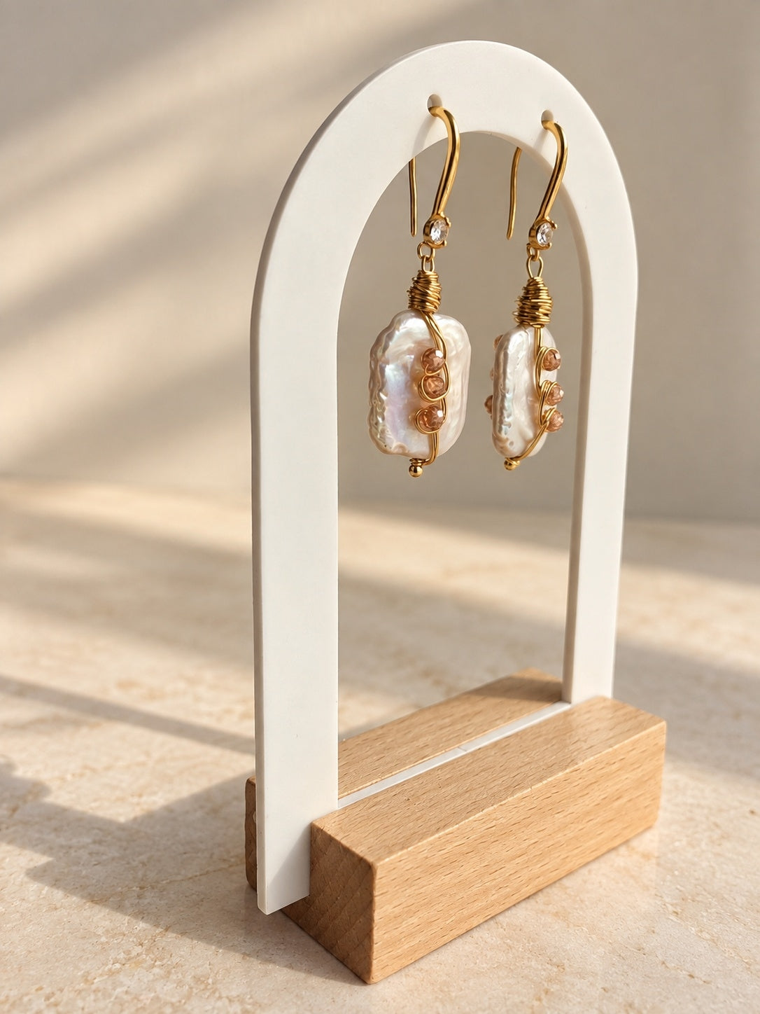 Natural pearl earrings with 14K gold plated finish